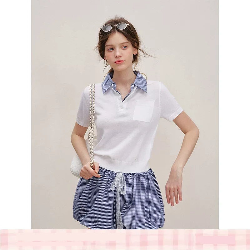 KROCHE チェック 重ね着風 半袖 Tシャツ KB5158