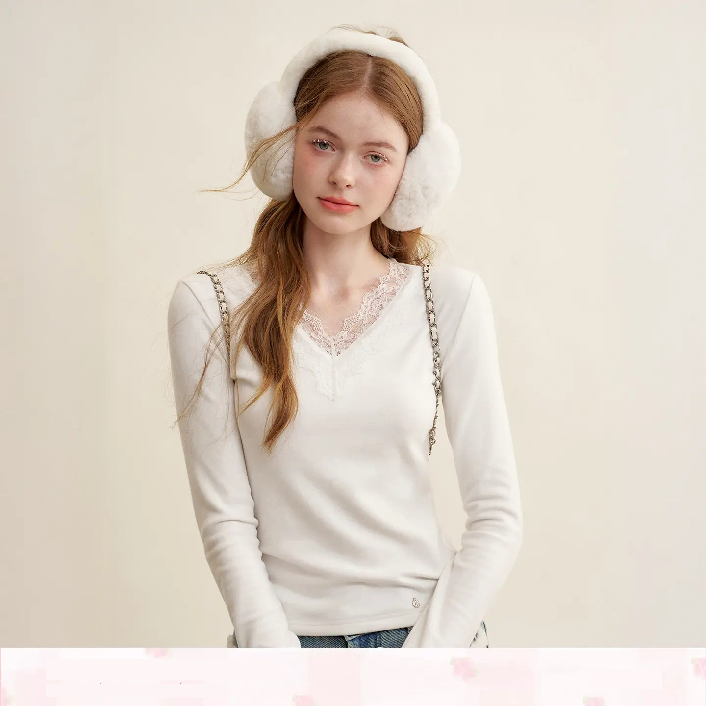 KROCHE レース Vネック 長袖 Tシャツ KB4608