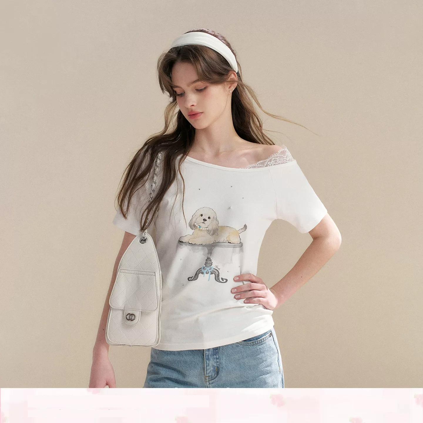KROCHE レース アシンメトリー Tシャツ KEC4065