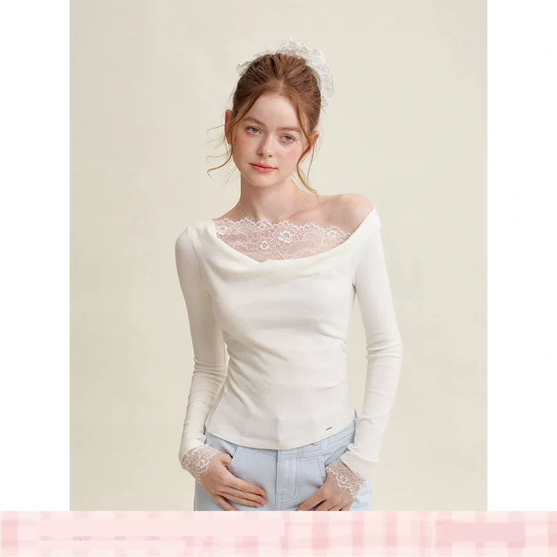 KROCHE レース アシンメトリー 長袖 Tシャツ KB5044
