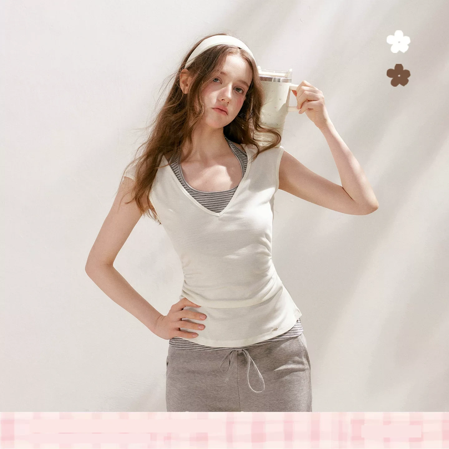 KROCHE ホルターネック ストライプ 配色 半袖 Tシャツ KEC8068