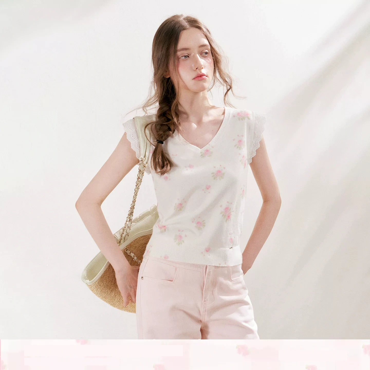 KROCHE レース プリント 半袖 Tシャツ KPC9097