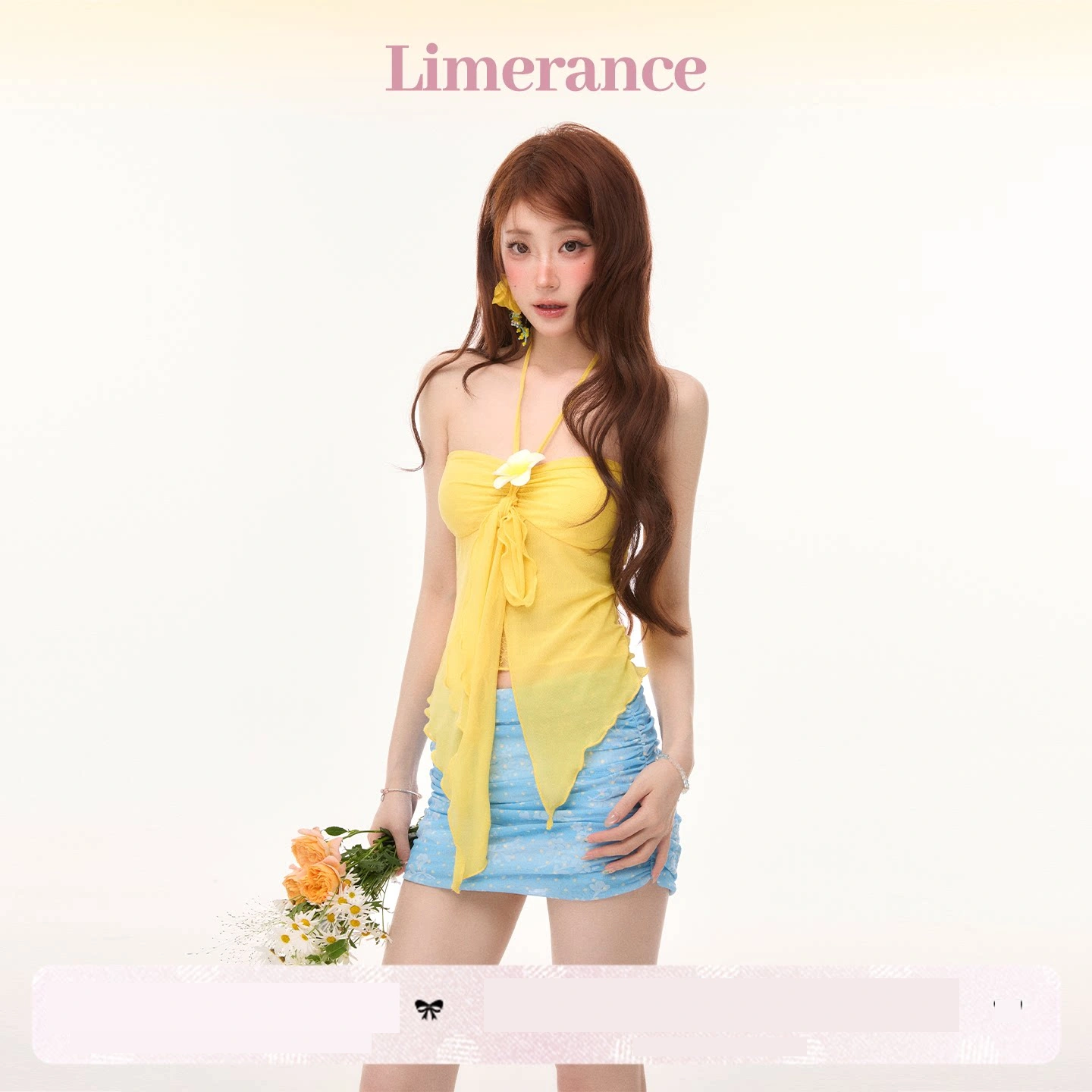 Limerance ホルターネック ドット フラワー セットアップ