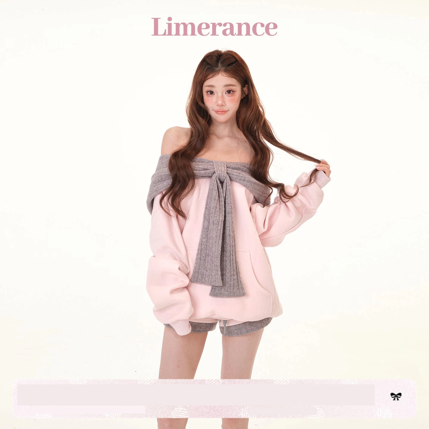 Limerance オフショルダー 配色 フード付き セットアップ