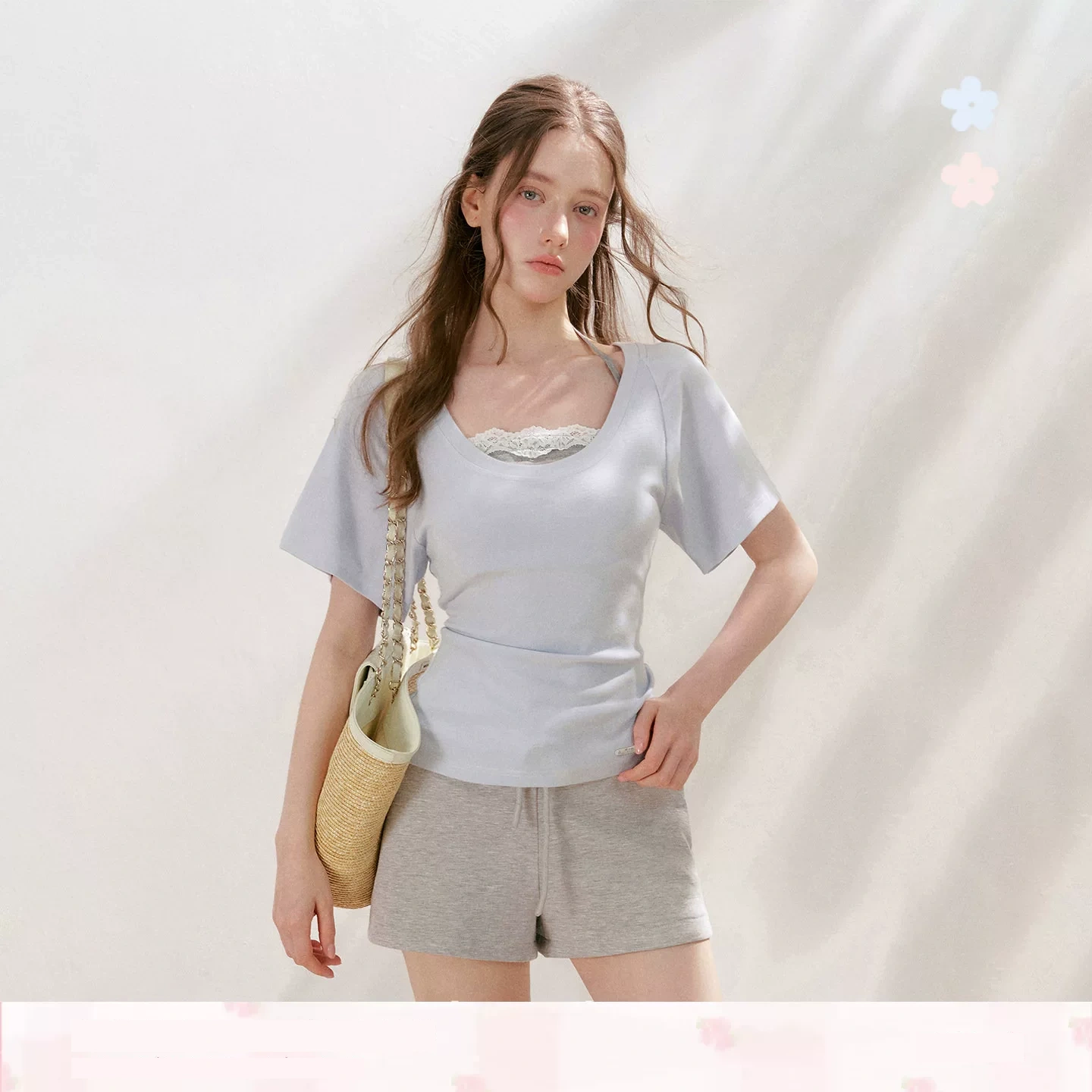 KROCHE ホルターネック 配色 半袖 Tシャツ KEC6073
