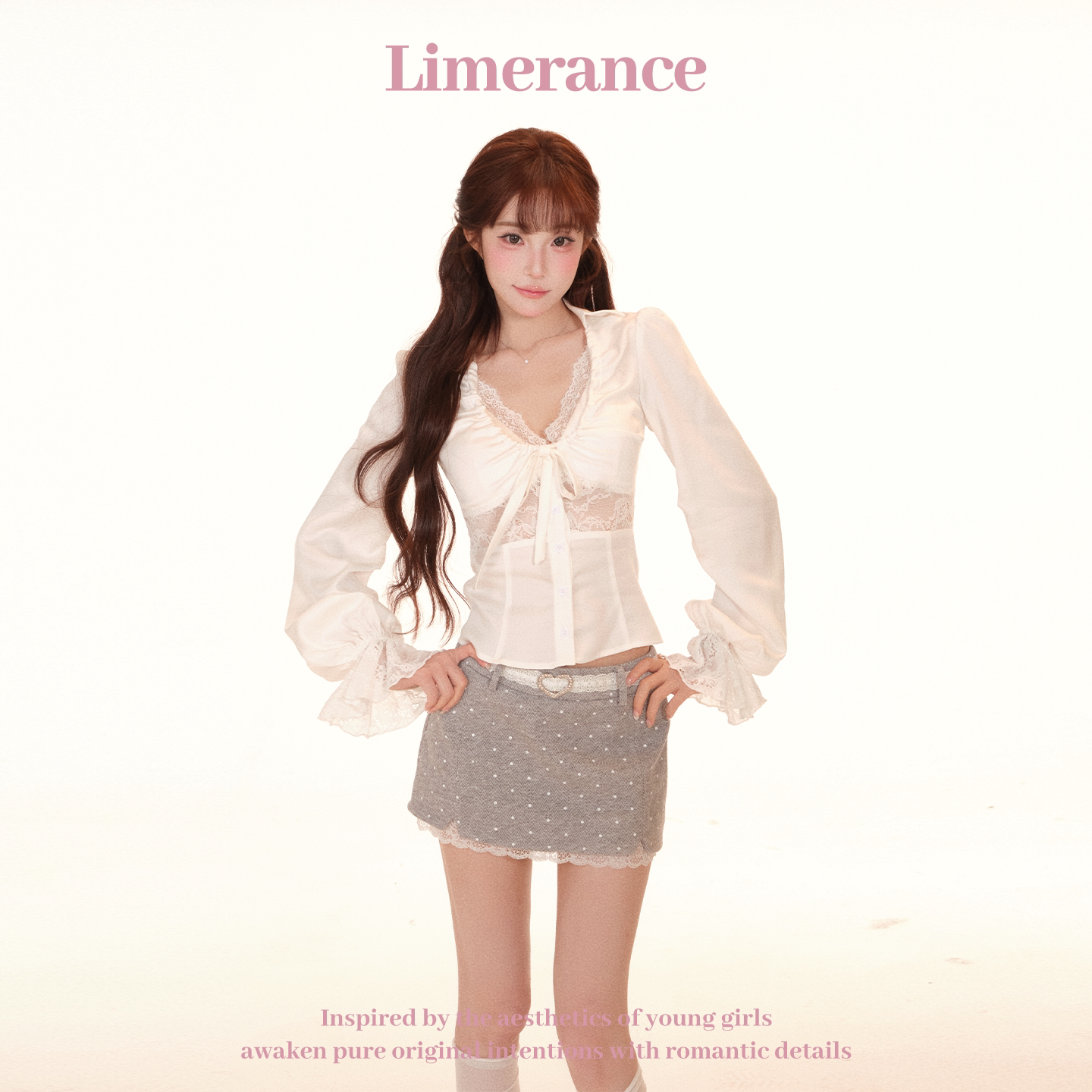 Limerance レース ドット 重ね着風 セットアップ