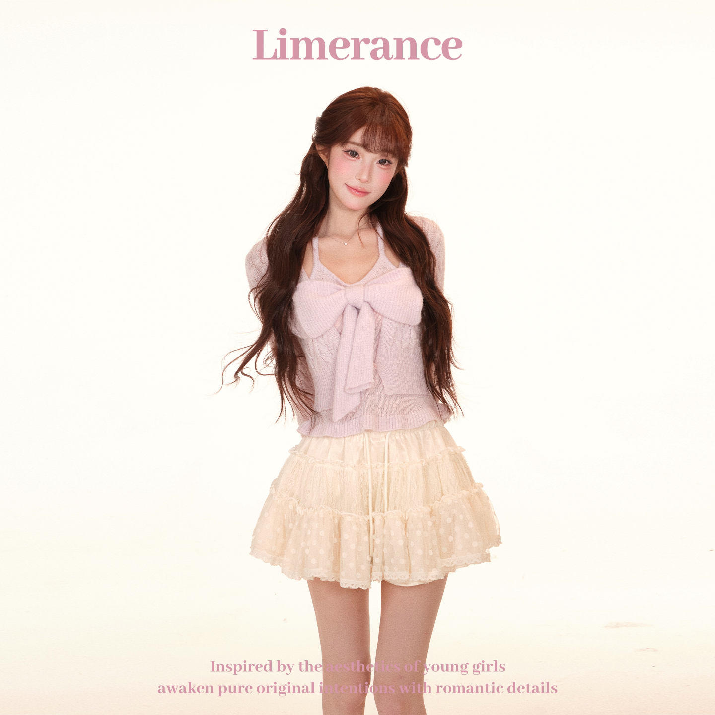 Limerance リボン レース ドット 重ね着風 セットアップ