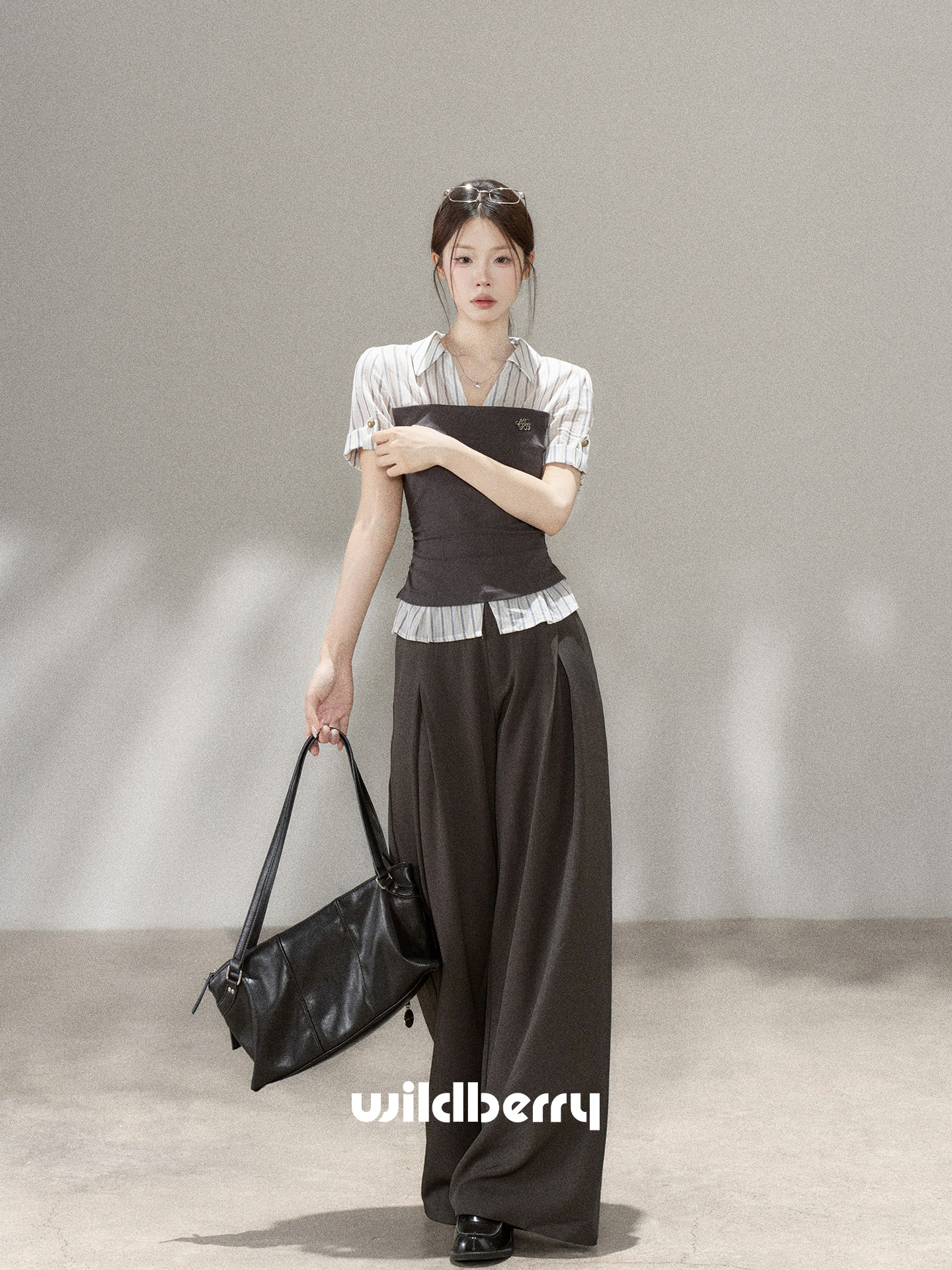 Wildberry グレー ハイウエストワイドパンツ