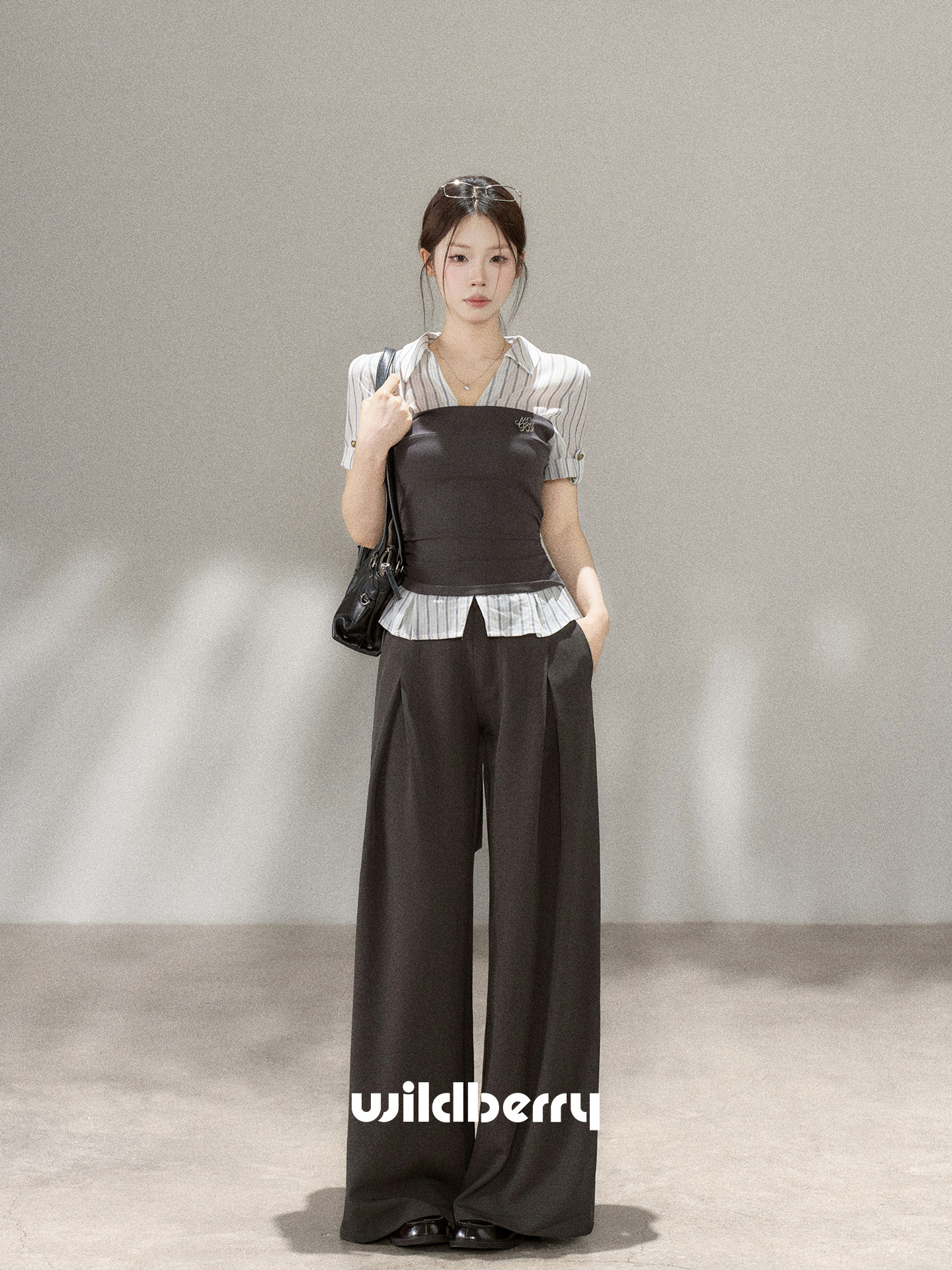 Wildberry グレー ハイウエストワイドパンツ