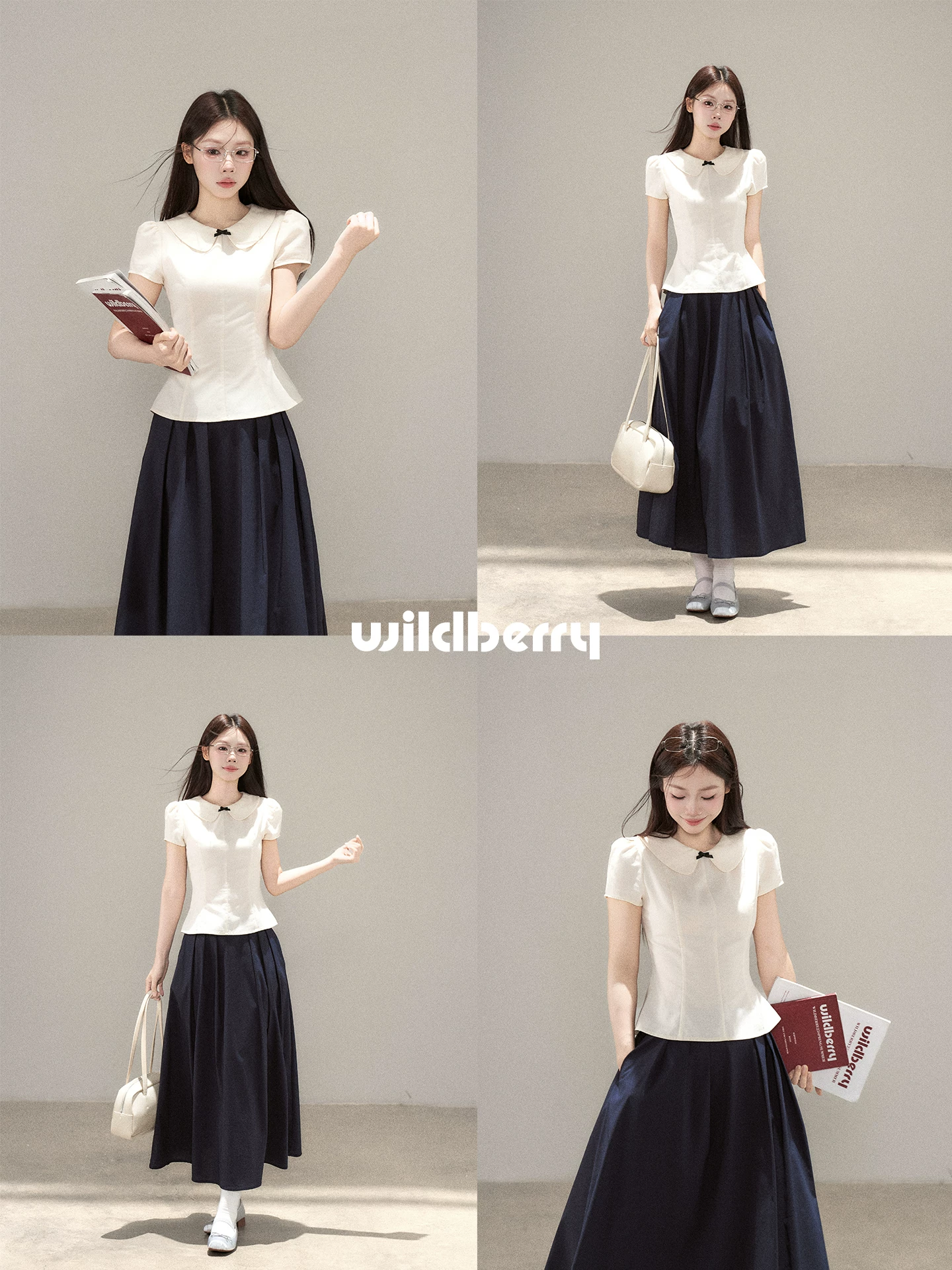 Wildberry リボン付き 丸襟パフスリーブブラウス