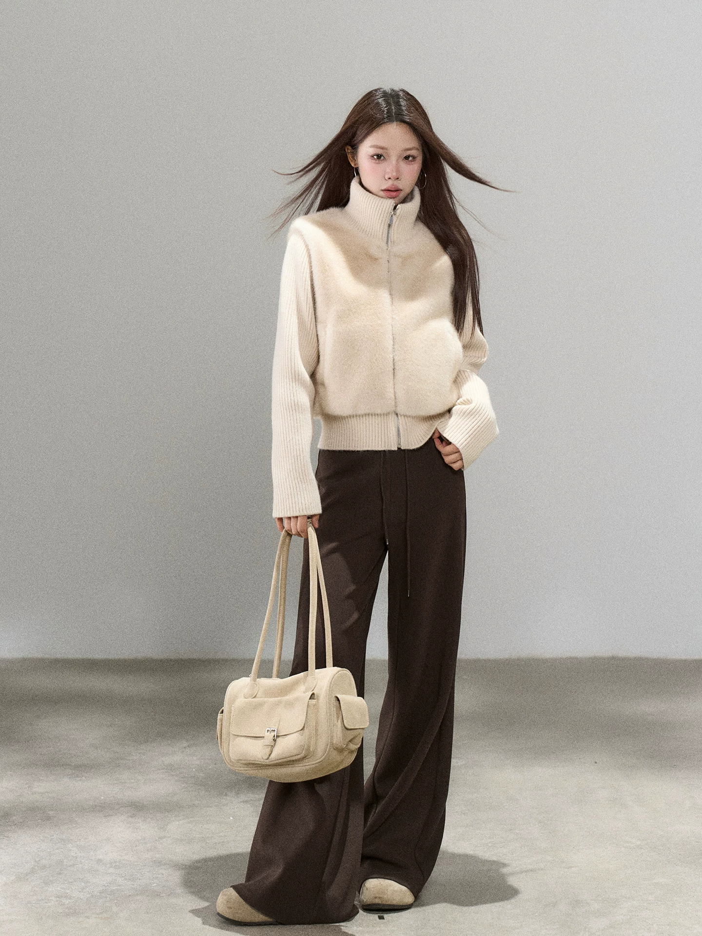 Wildberry シャギー切り替え ニットブルゾン