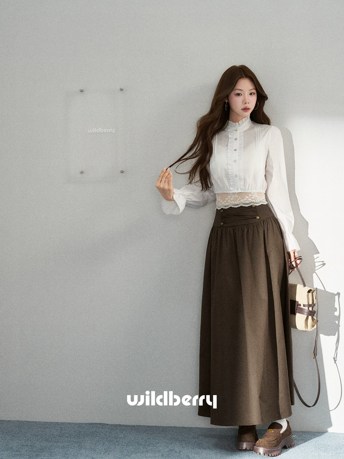 Wildberry ダブルボタン ギャザーロングスカート
