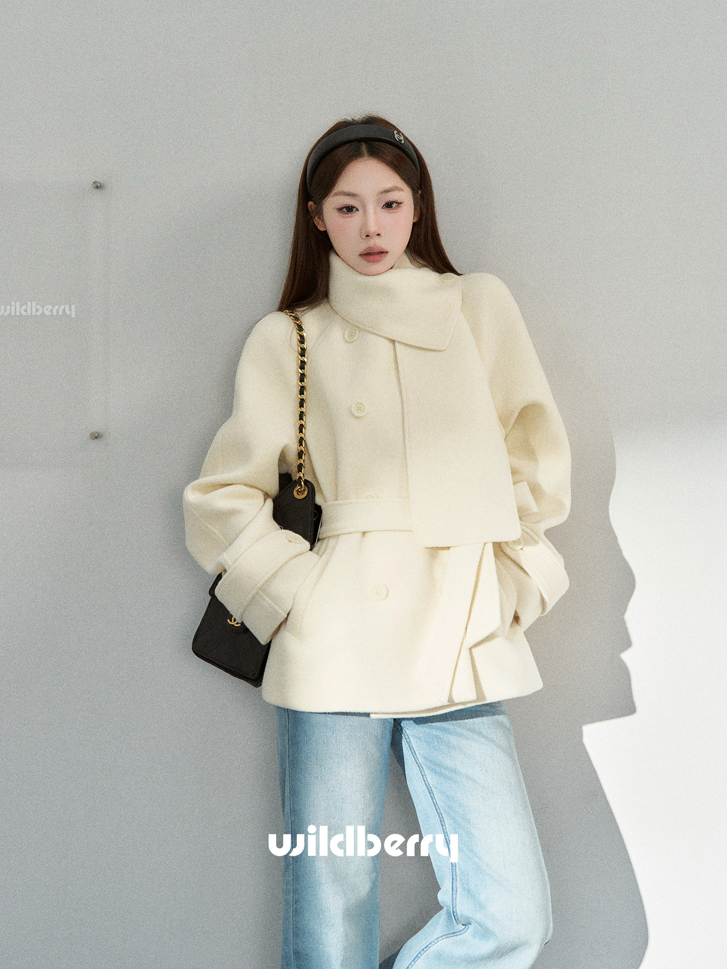 Wildberry 共布マフラー＆ベルト付き ショートコート