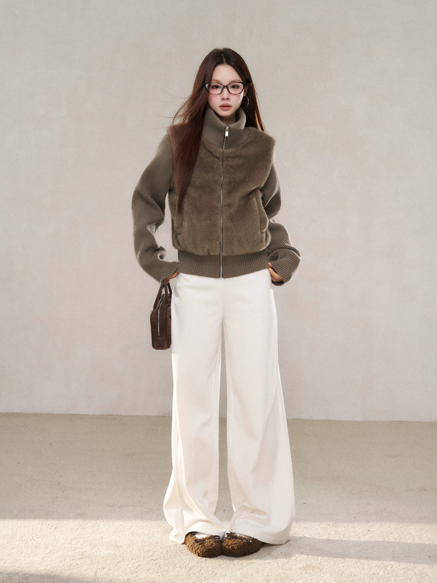 Wildberry シャギー切り替え ニットブルゾン