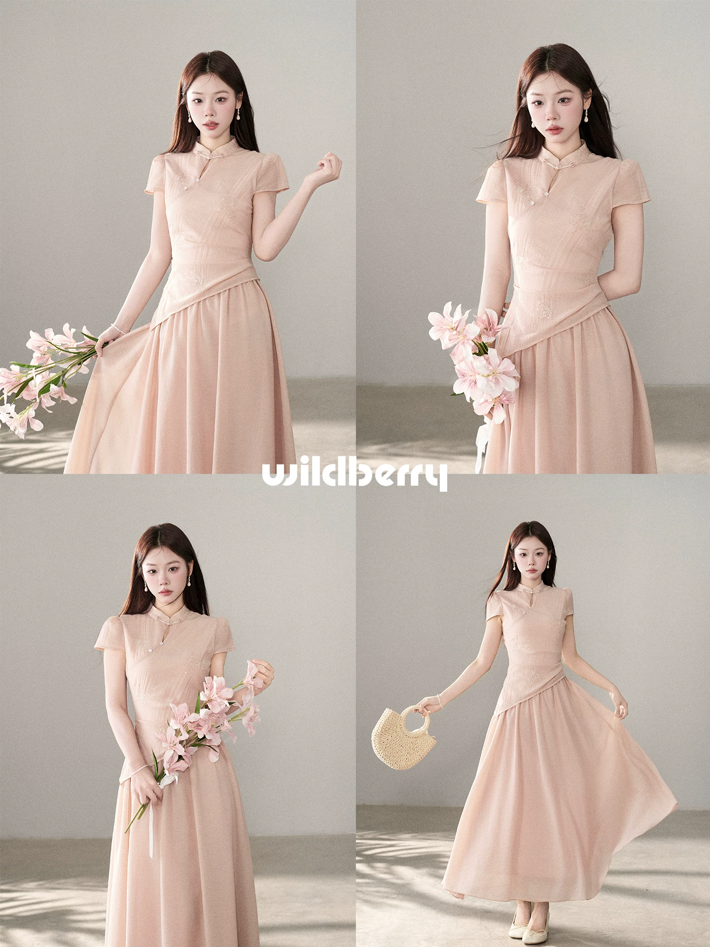 Wildberry チャイナボタン フレアロングワンピース