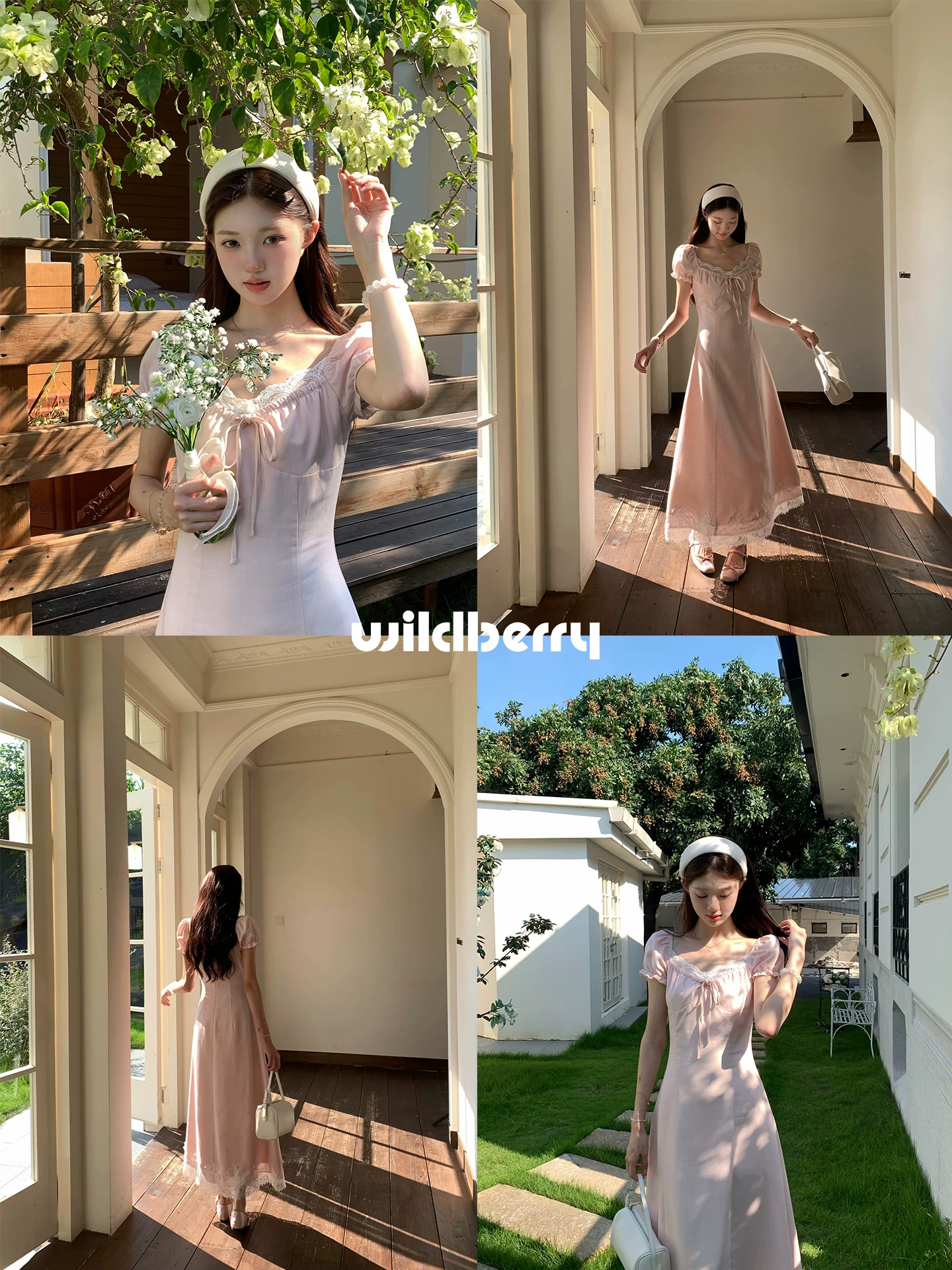 Wildberry レースヘム パフスリーブワンピース