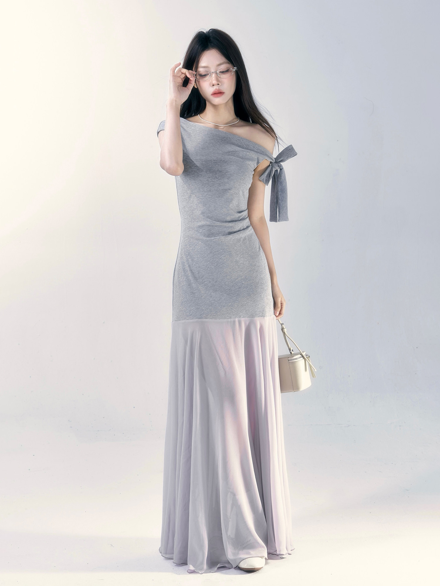 Wildberry アシンメトリーリボン 切替マキシワンピース