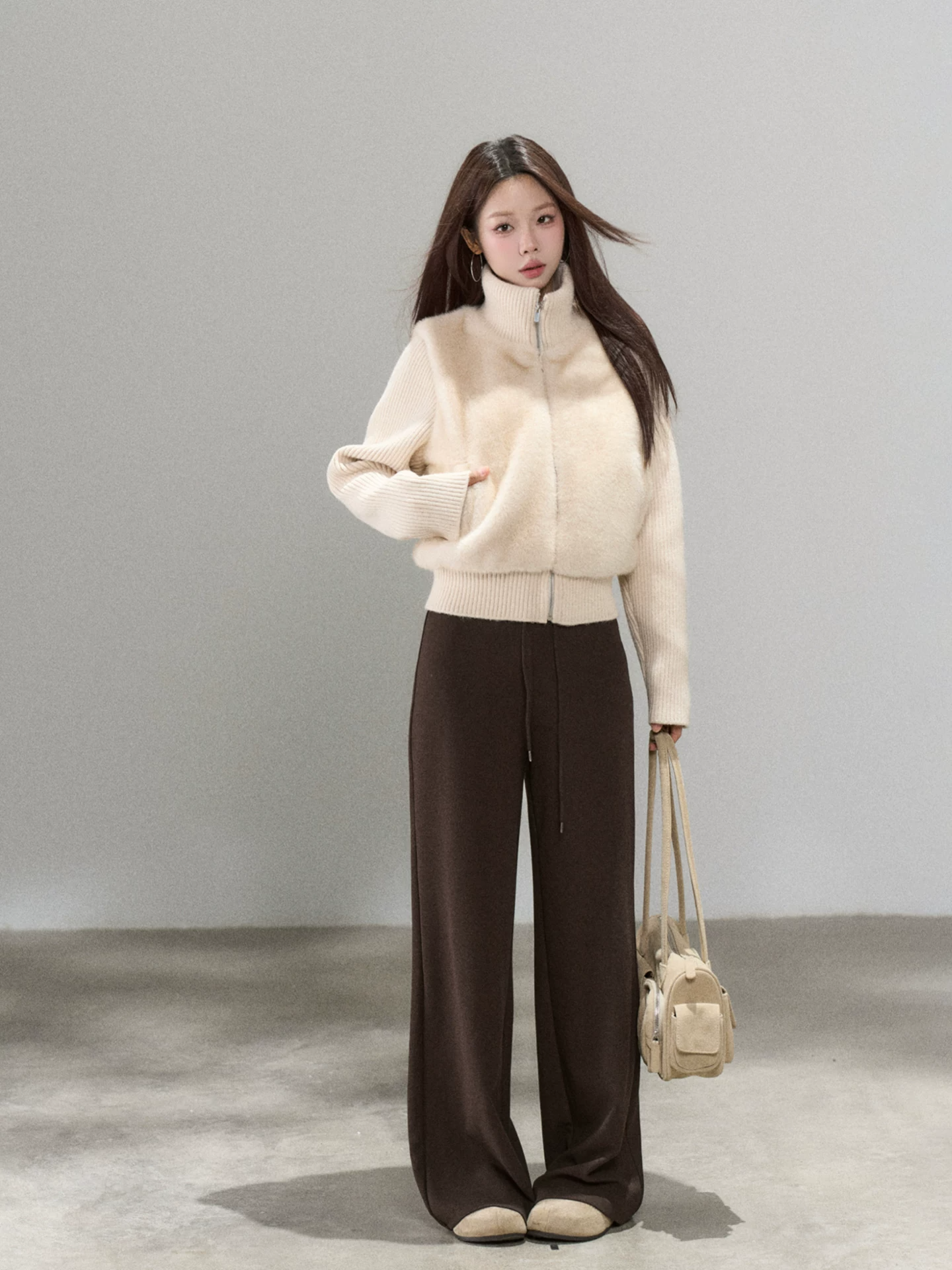 Wildberry シャギー切り替え ニットブルゾン