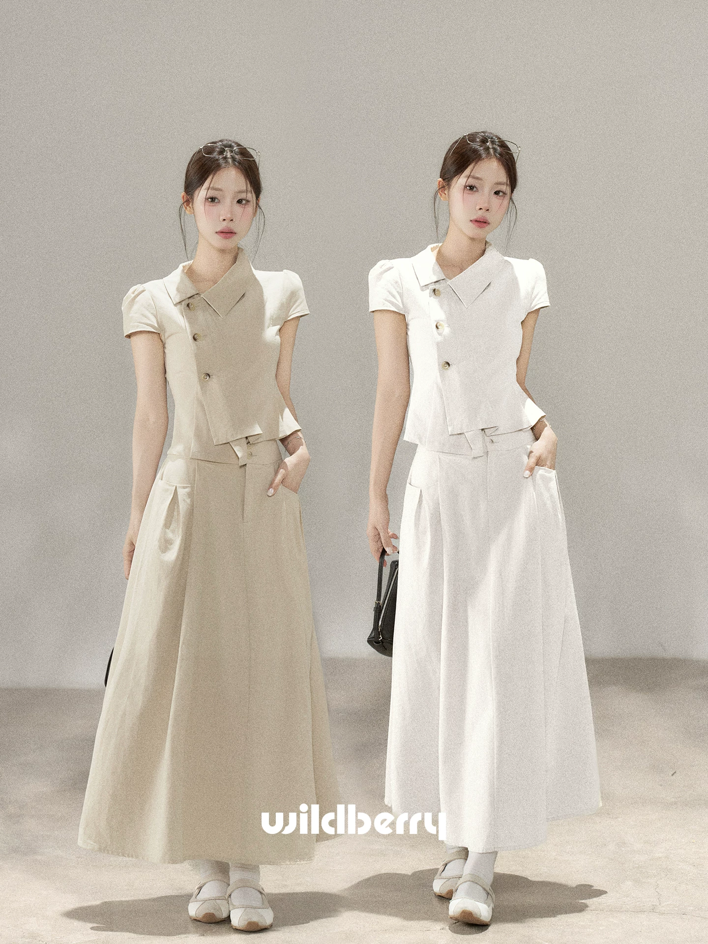 Wildberry アシンメトリーブラウス／Aラインスカート・セット