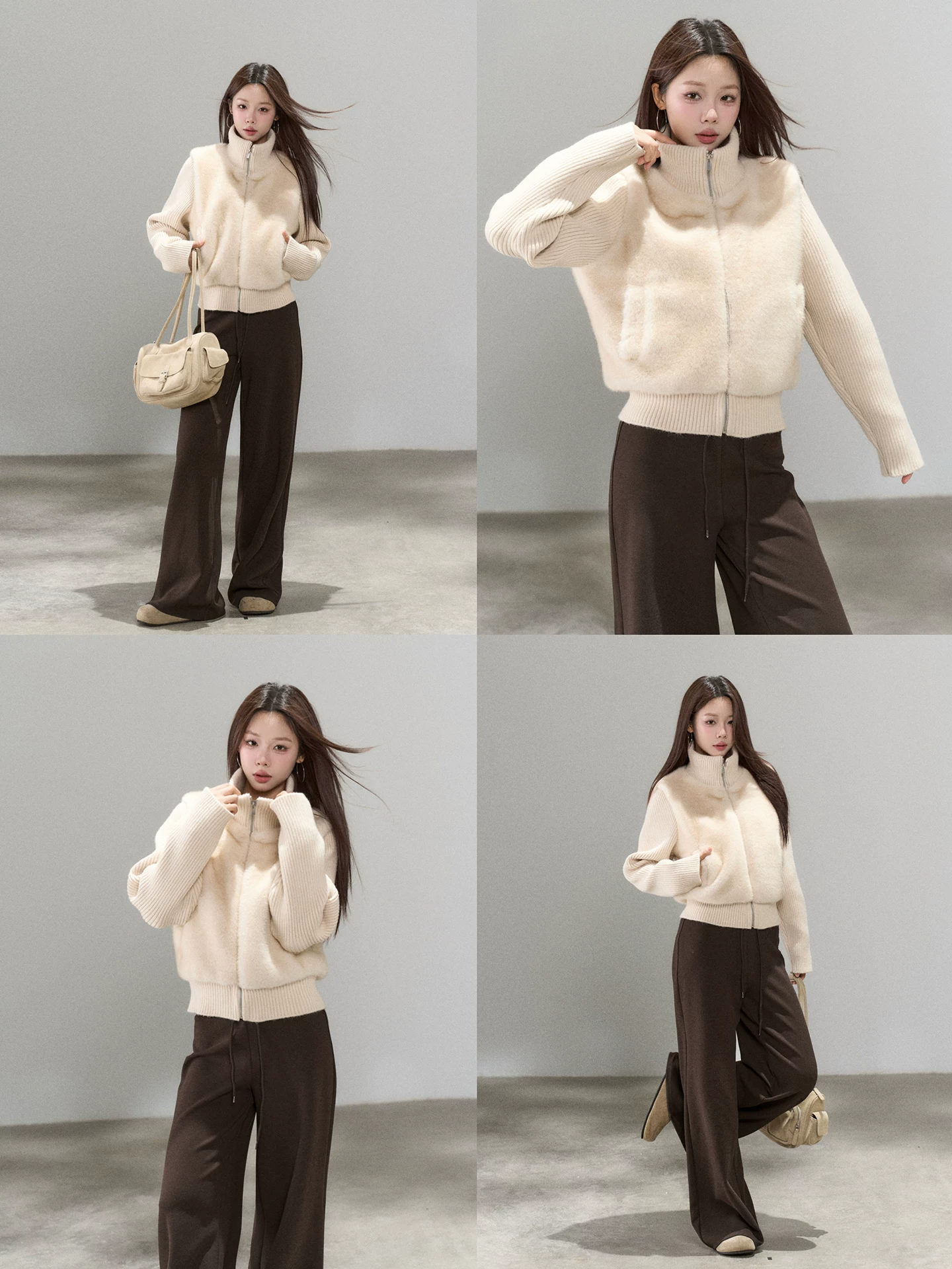 Wildberry シャギー切り替え ニットブルゾン