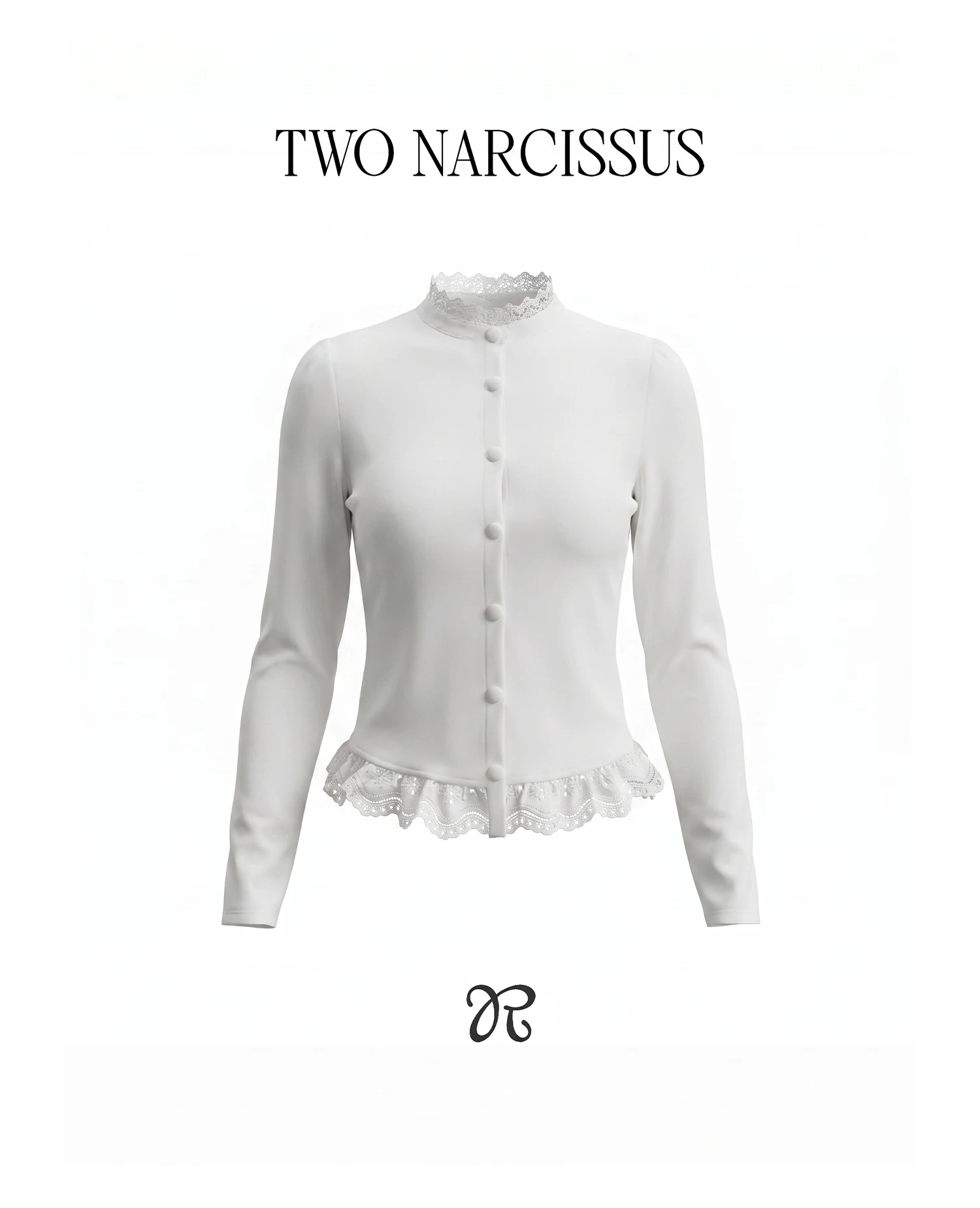 Two Narcissus レーススタンドカラー ニットトップス
