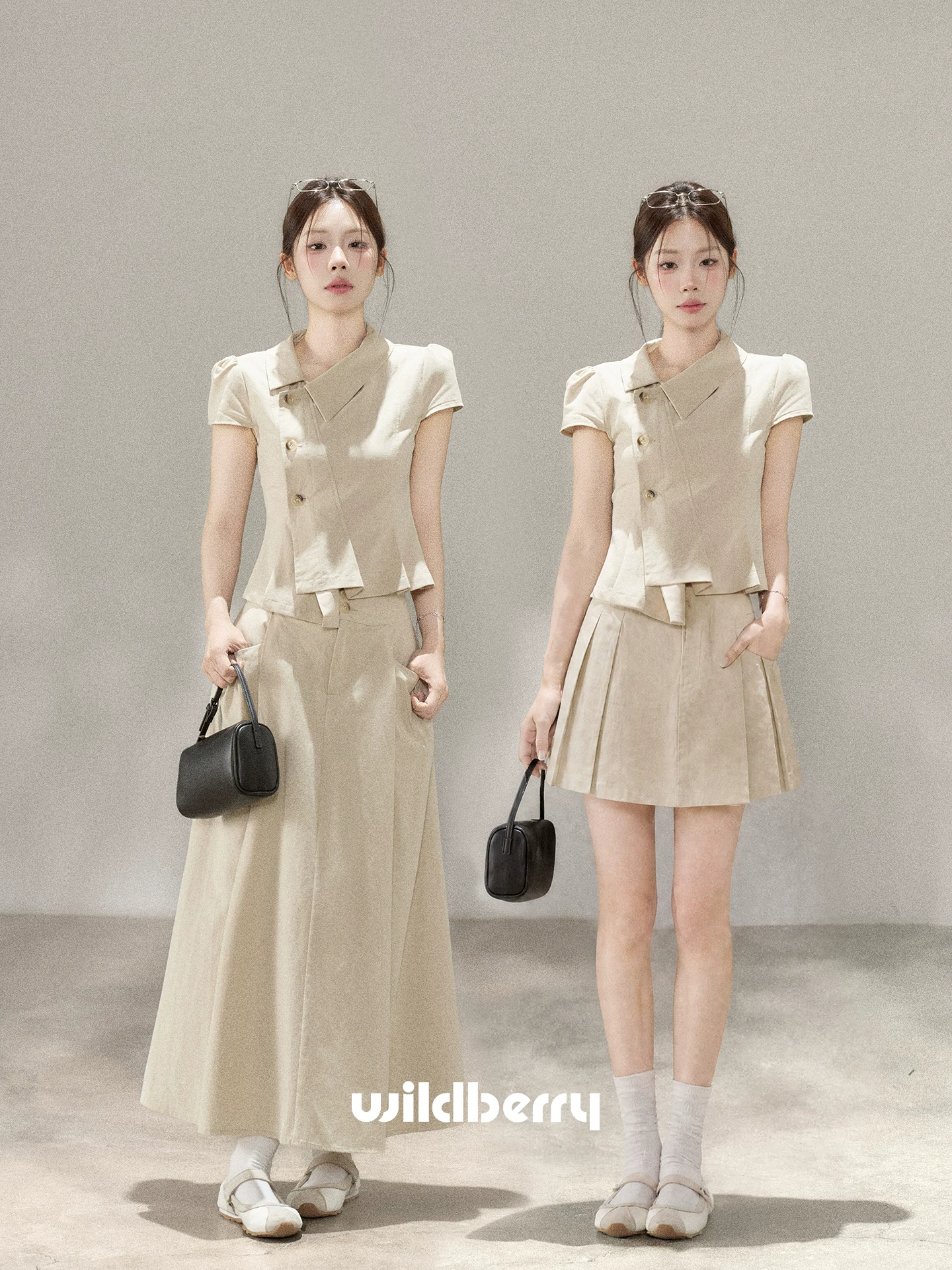Wildberry アシンメトリーブラウス／Aラインスカート・セット