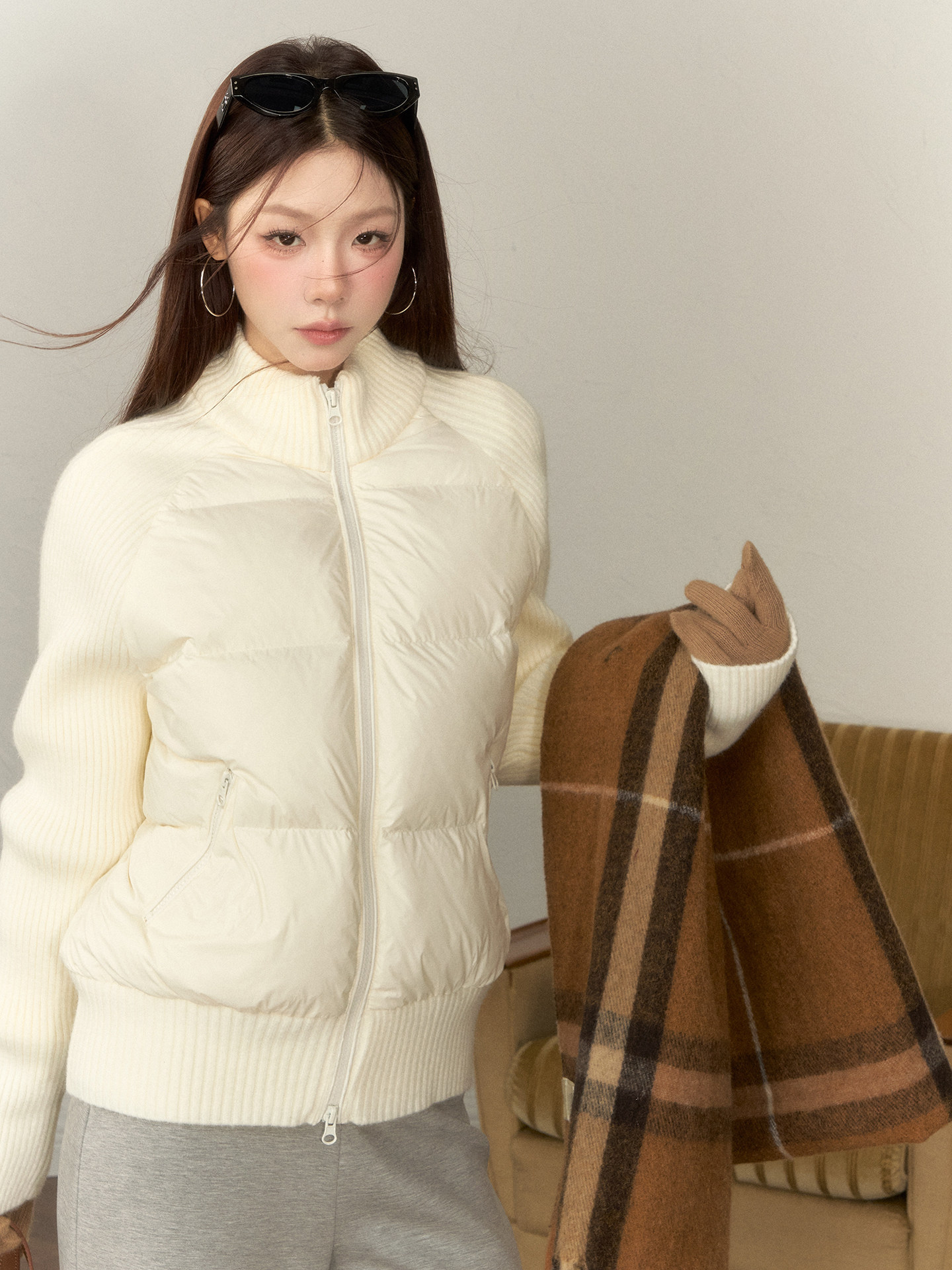 Wildberry ニット切替 中綿ジップジャケット