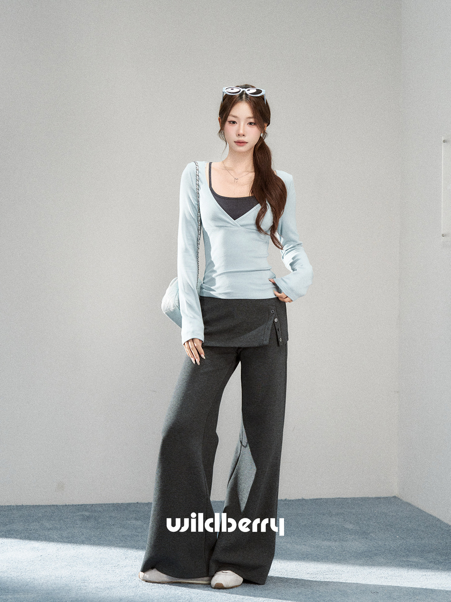 Wildberry スカートレイヤード風 フレアパンツ