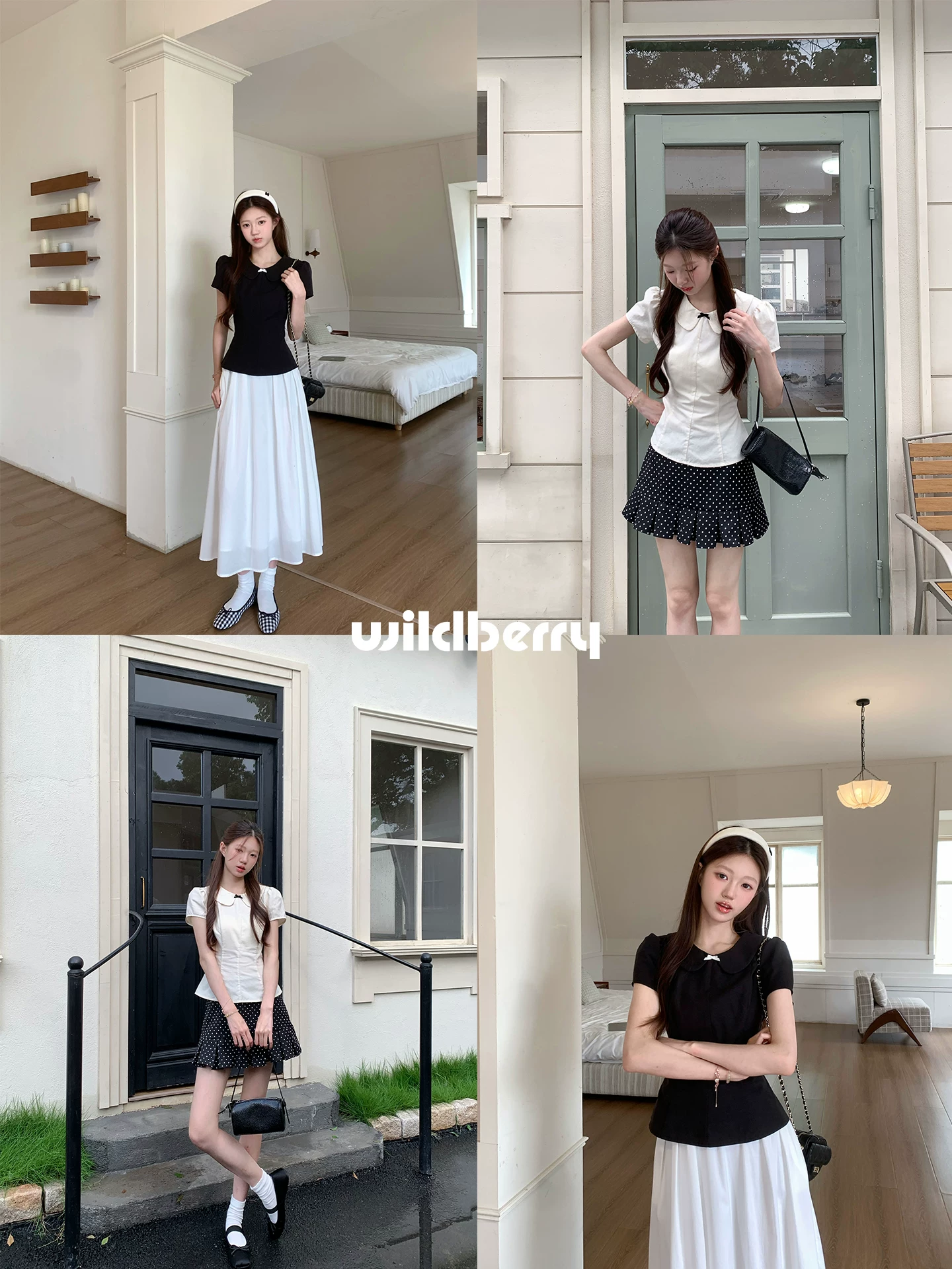 Wildberry リボン付き 丸襟パフスリーブブラウス