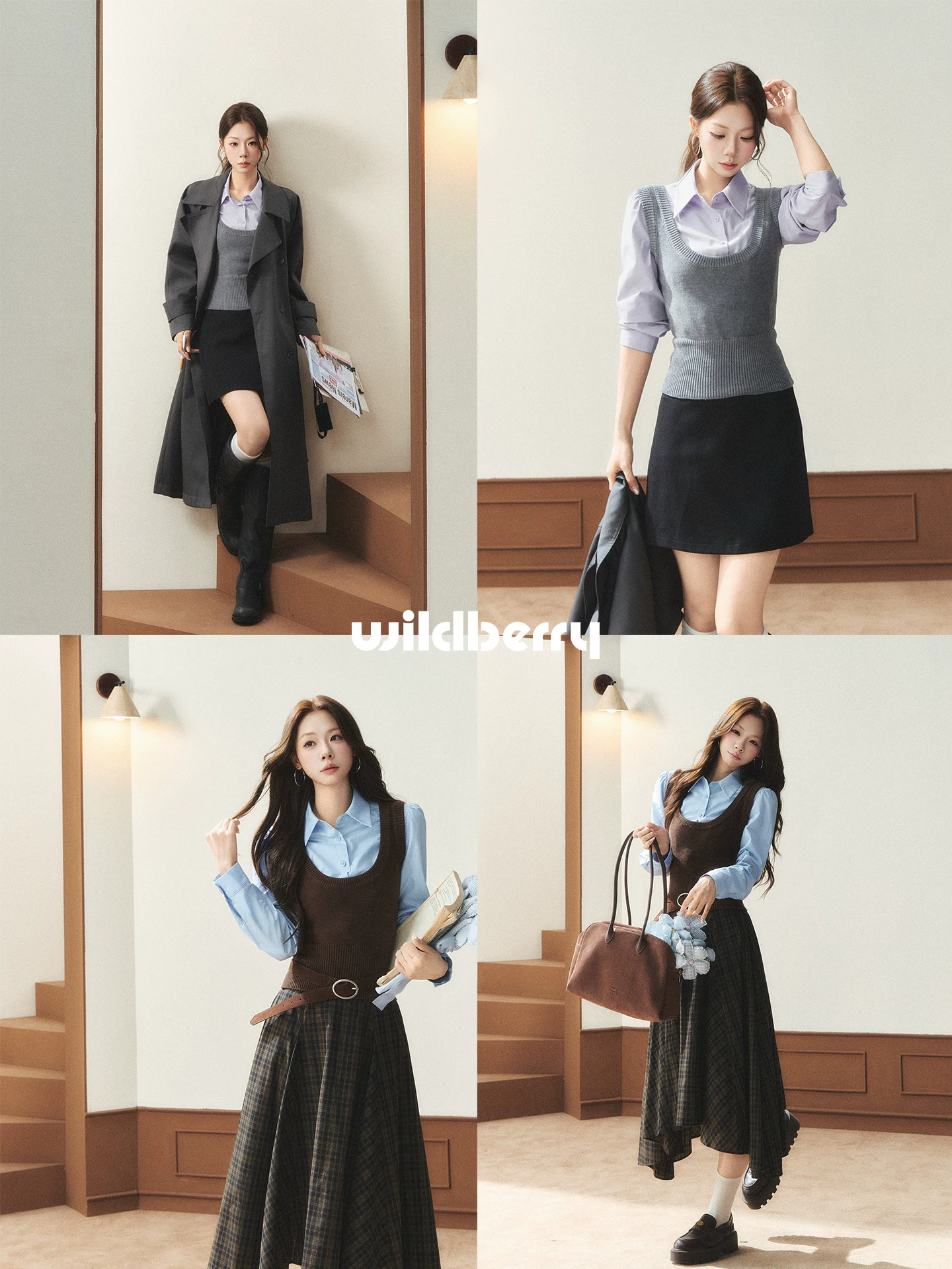 Wildberry ニット切り替え 重ね着風シャツ