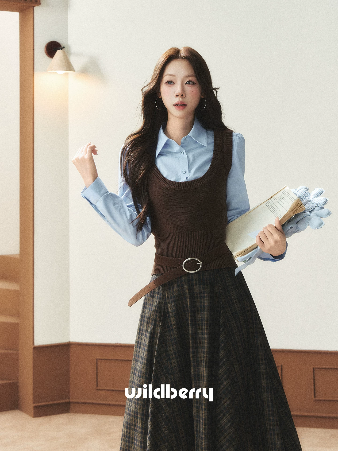 Wildberry ニット切り替え 重ね着風シャツ