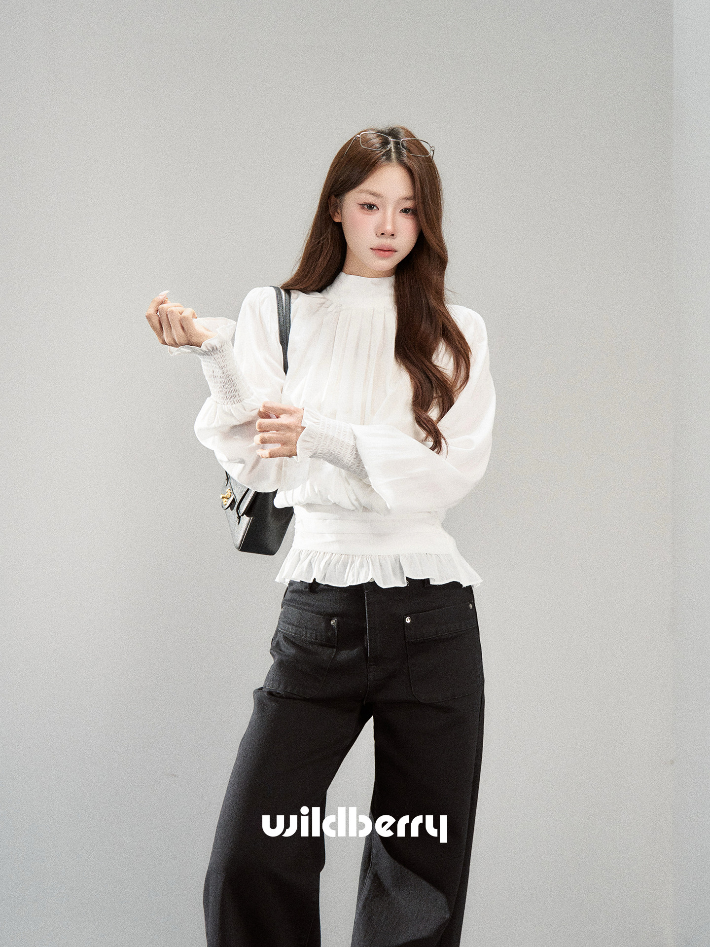 Wildberry リボン パフスリーブ シフォンブラウス