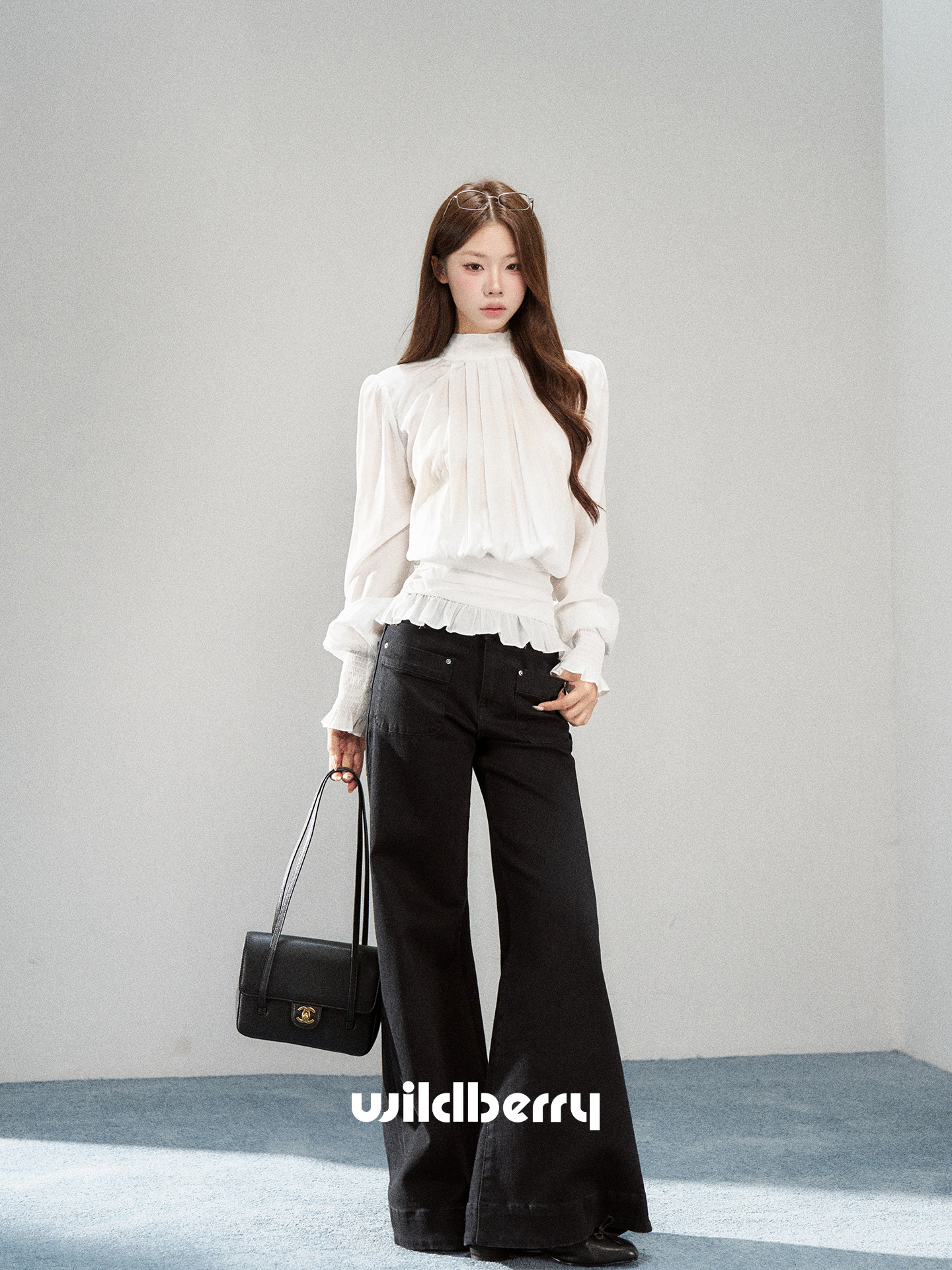 Wildberry リボン パフスリーブ シフォンブラウス