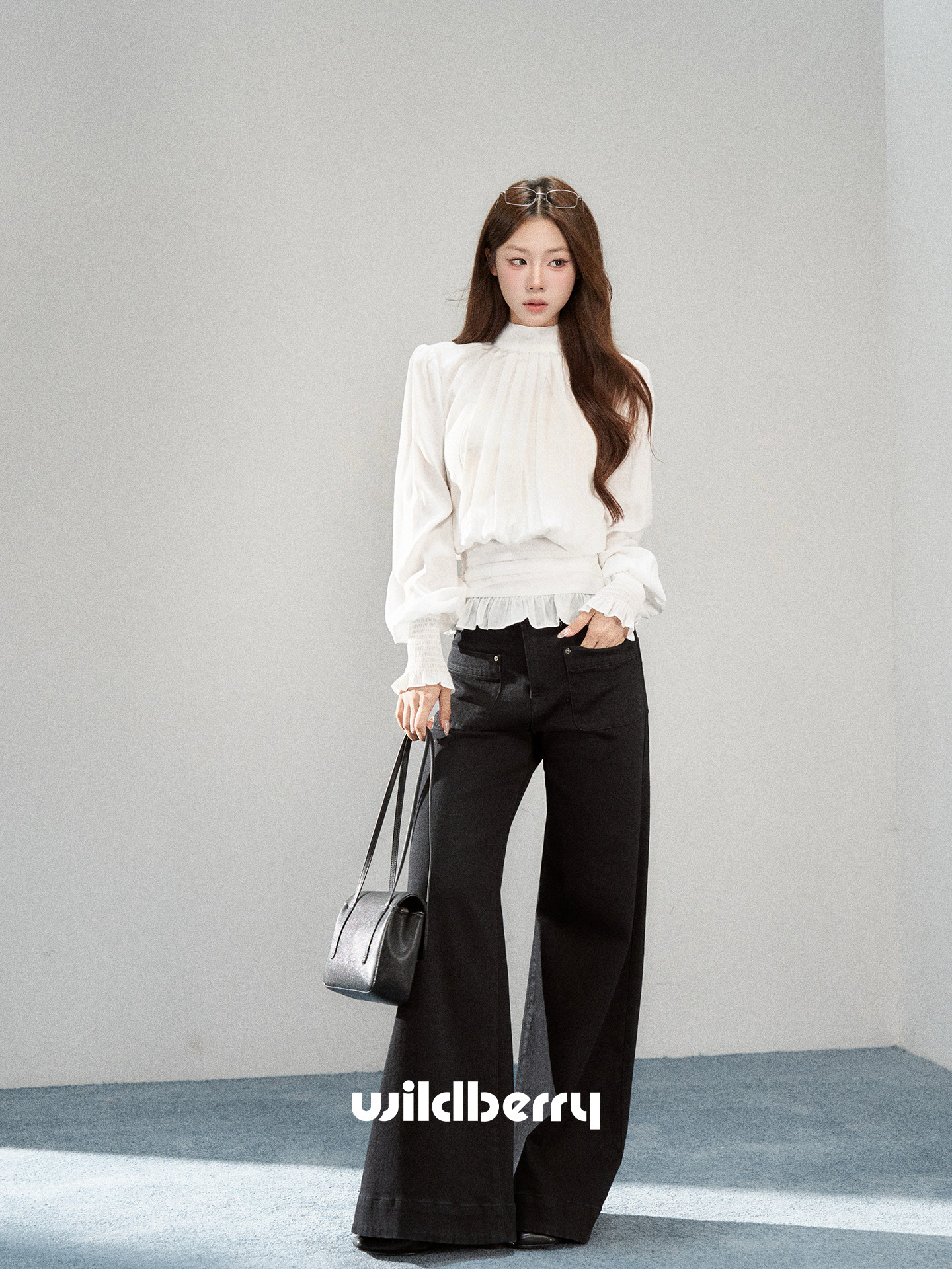 Wildberry リボン パフスリーブ シフォンブラウス