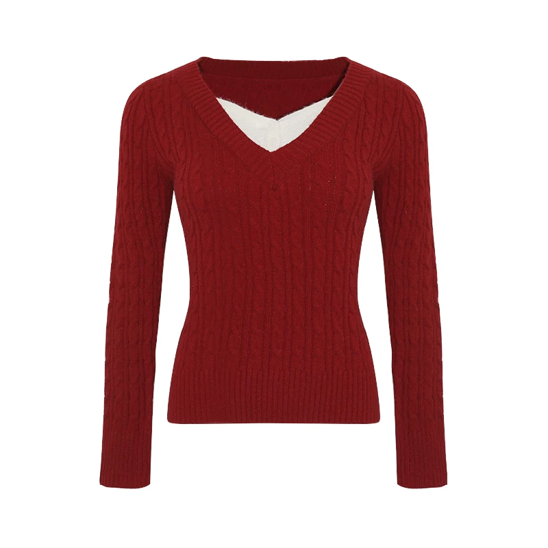Wildberry レッド Vネックプルオーバーニット