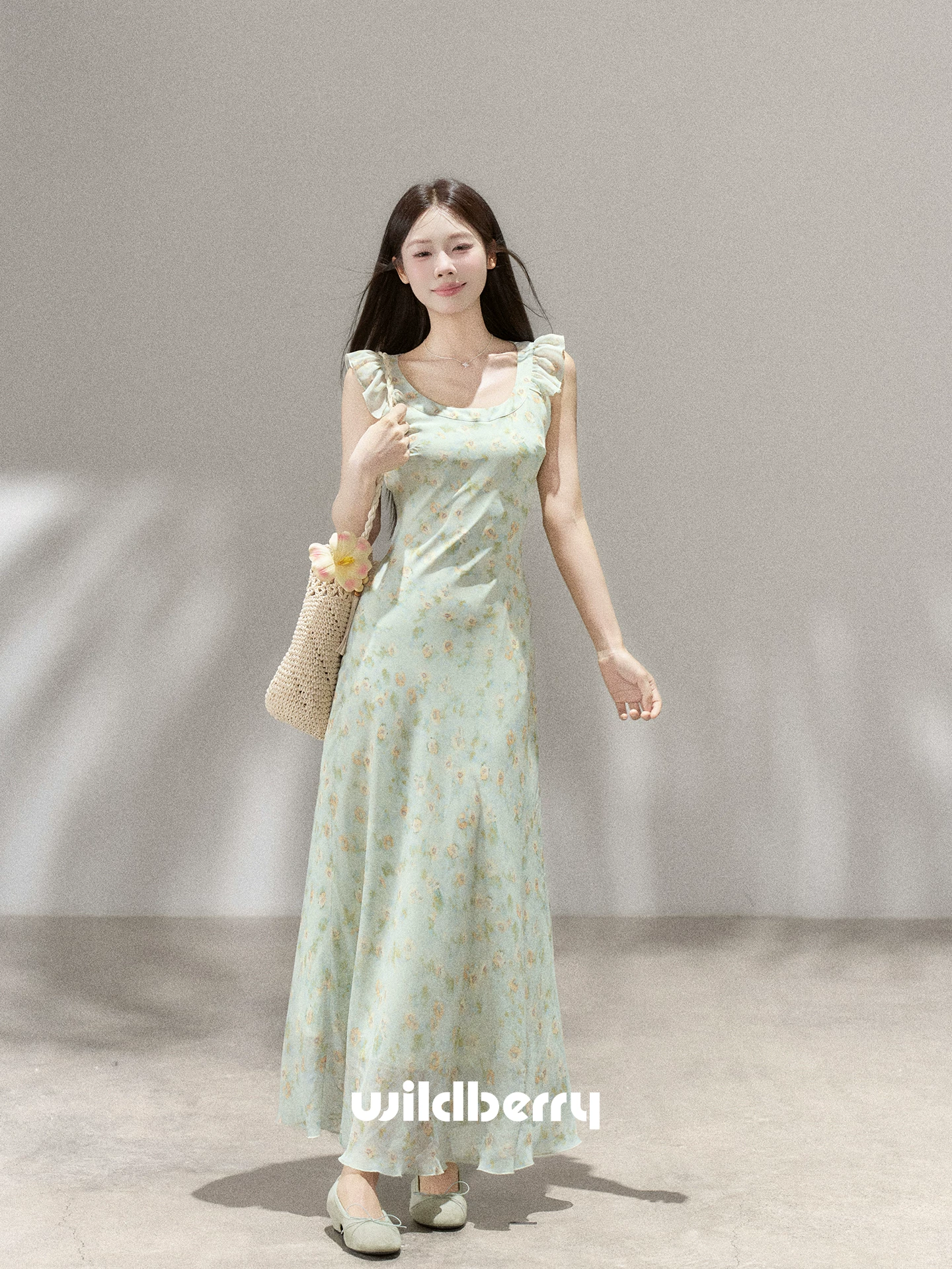Wildberry 小花柄 ウエストシェイプロングワンピース