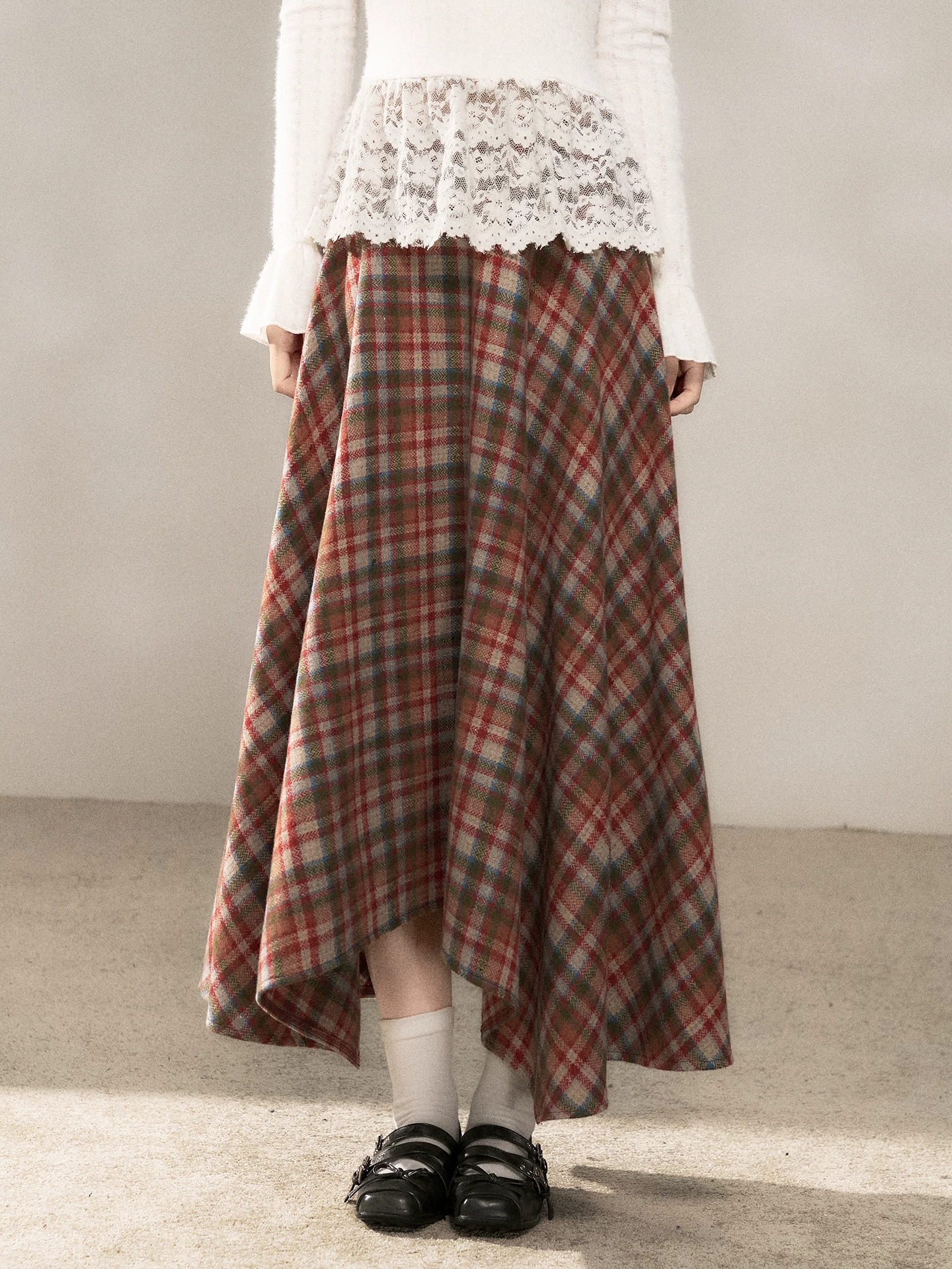 Wildberry レッドチェック Aラインロングスカート