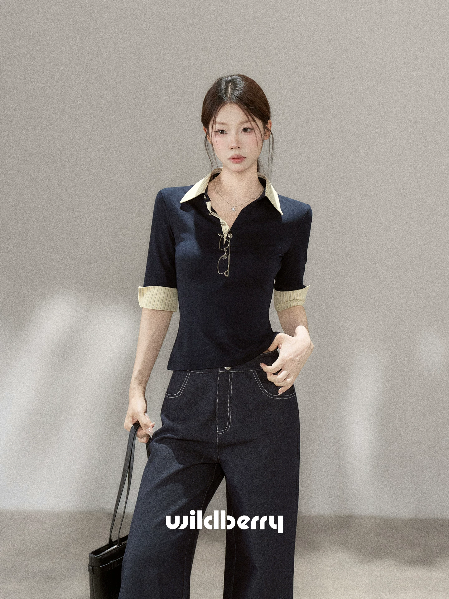Wildberry ストライプ 五分袖ブラウス