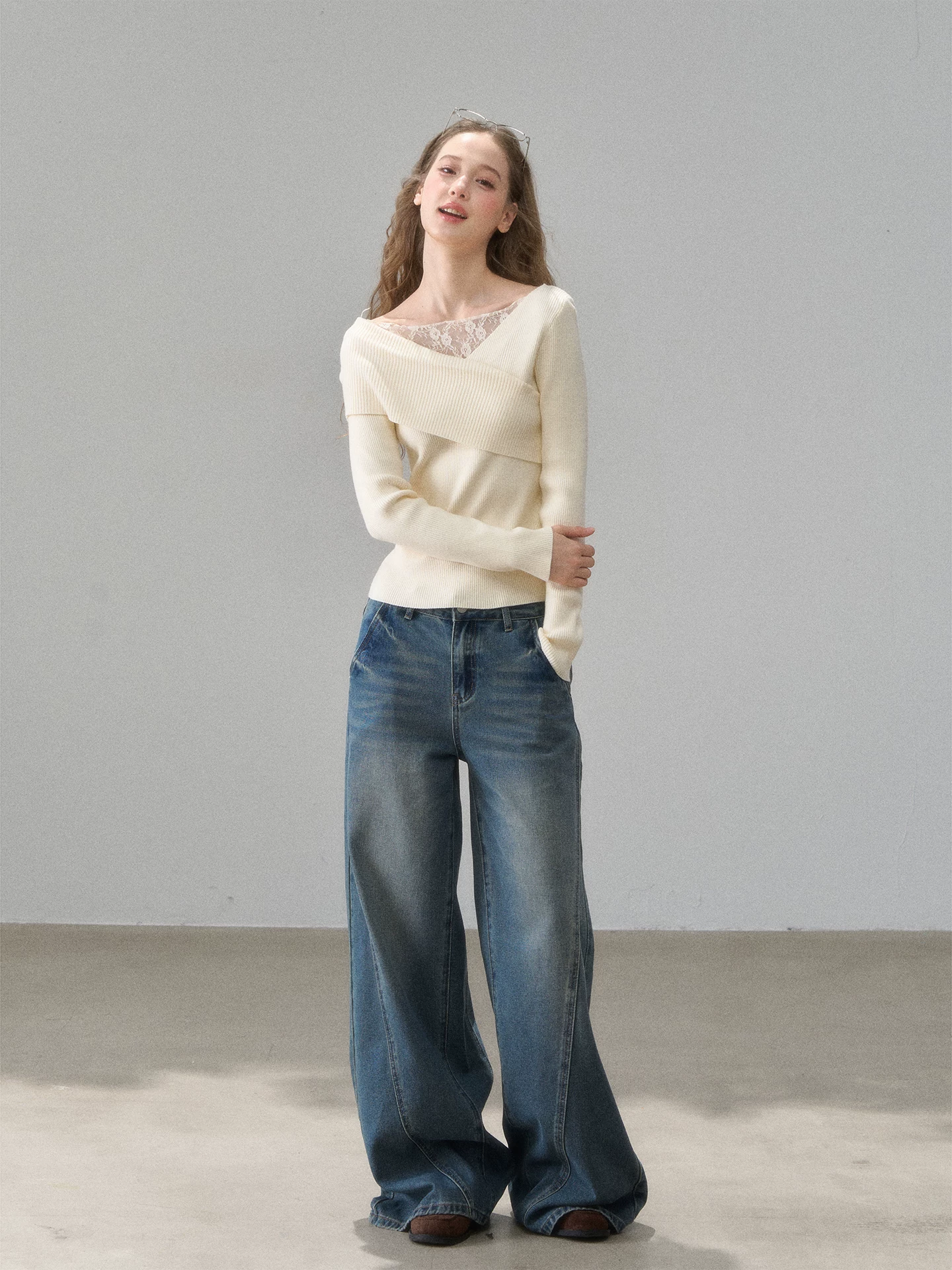 Wildberry レース切り替え ニットトップス