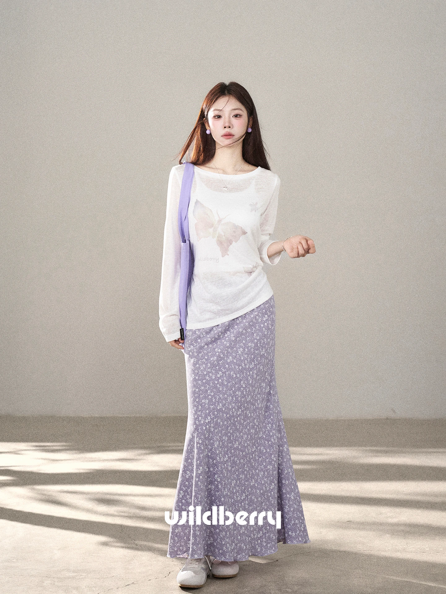 Wildberry ピンク小花柄 Aラインロングスカート