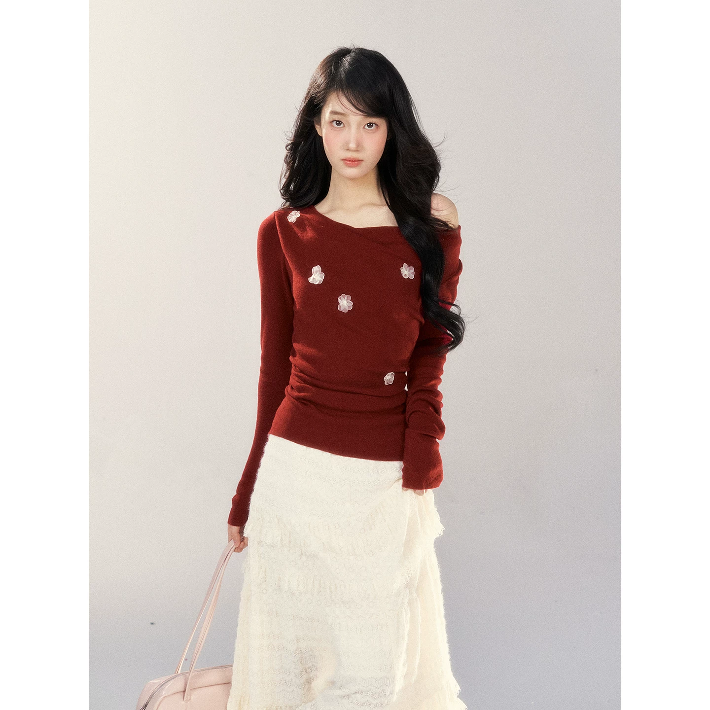 Wildberry レッド デザインニットトップス