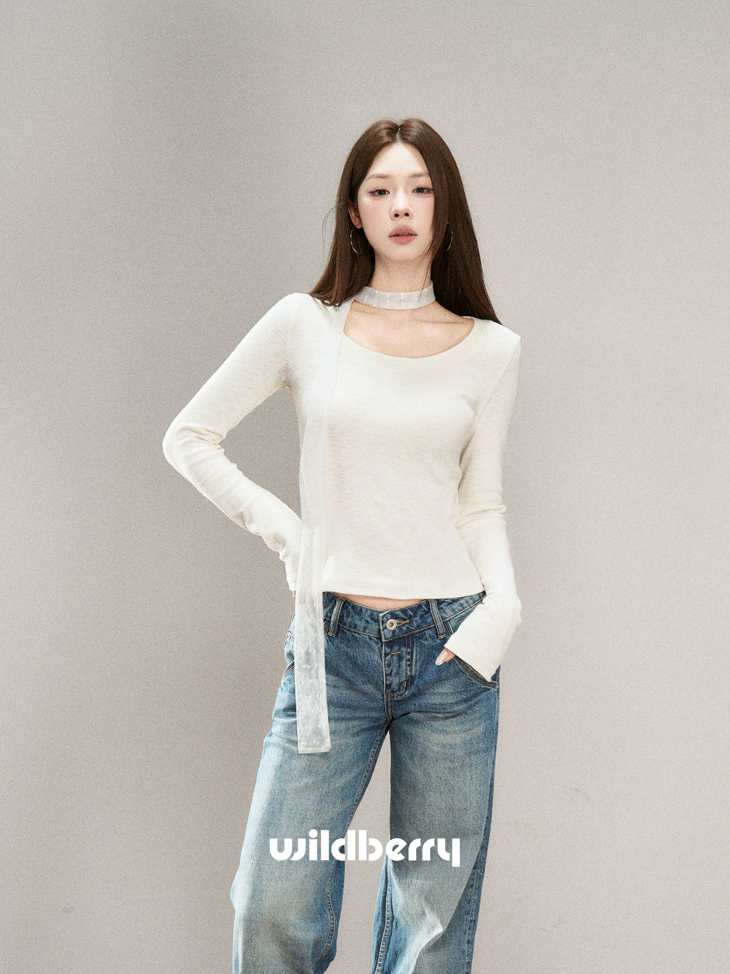 Wildberry Uネック 長袖フィットカットソー