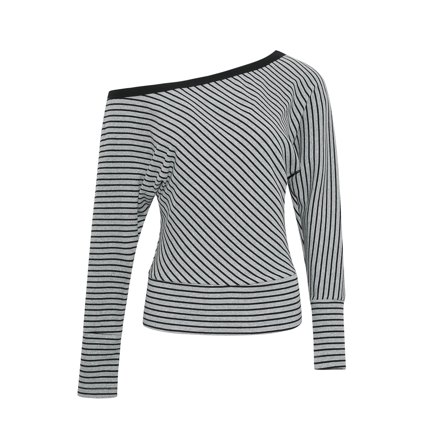 Wildberry ストライプ ワンショルダー長袖Tシャツ