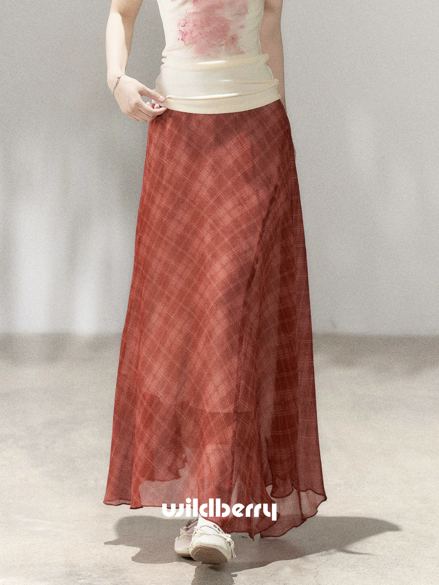 Wildberry レッドチェック Aラインロングスカート
