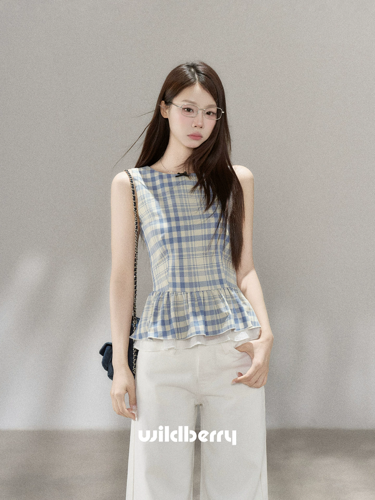 Wildberry ブルーチェック ノースリーブシャツ