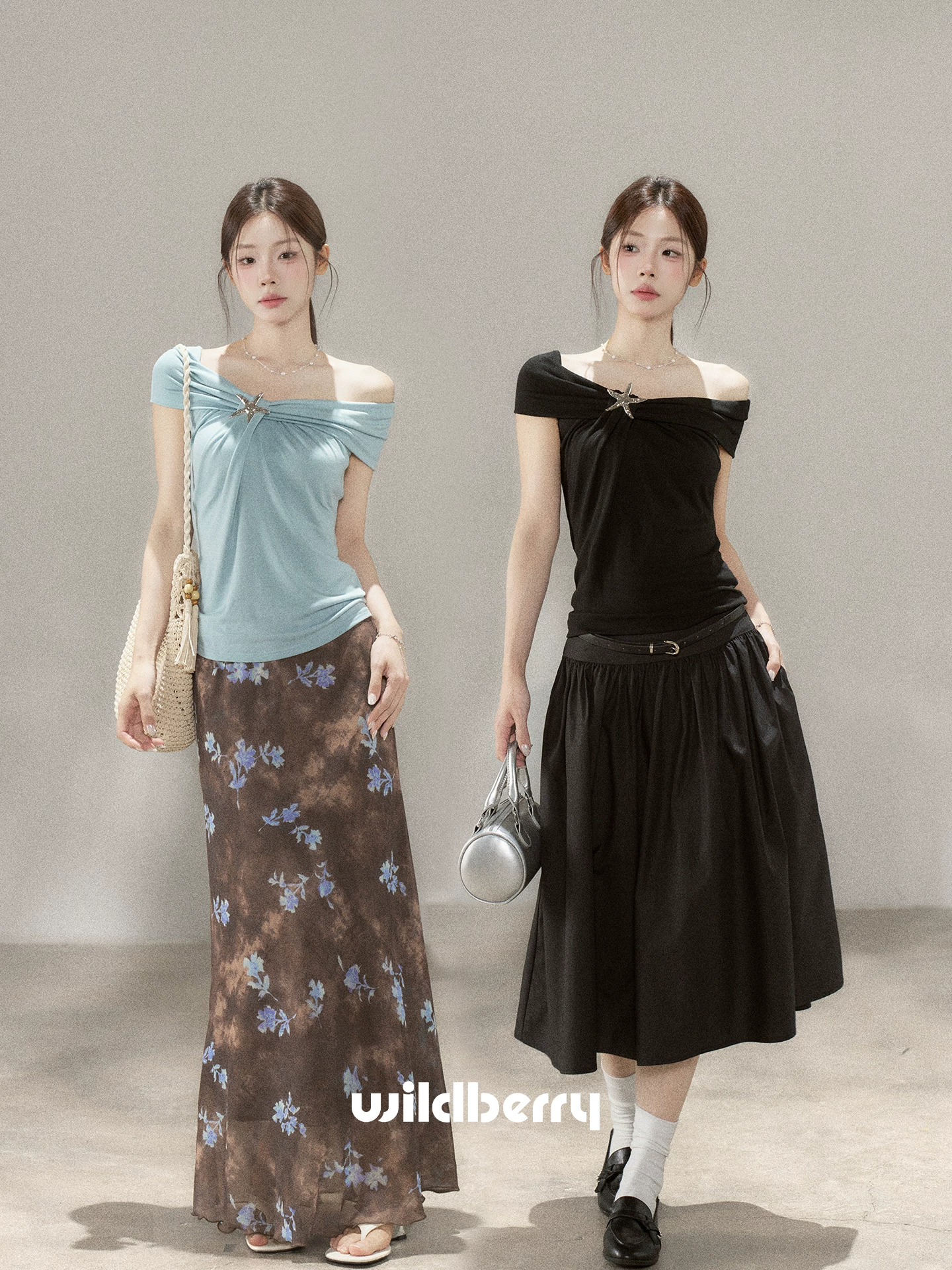 Wildberry オフショルダー 半袖ニットTシャツ