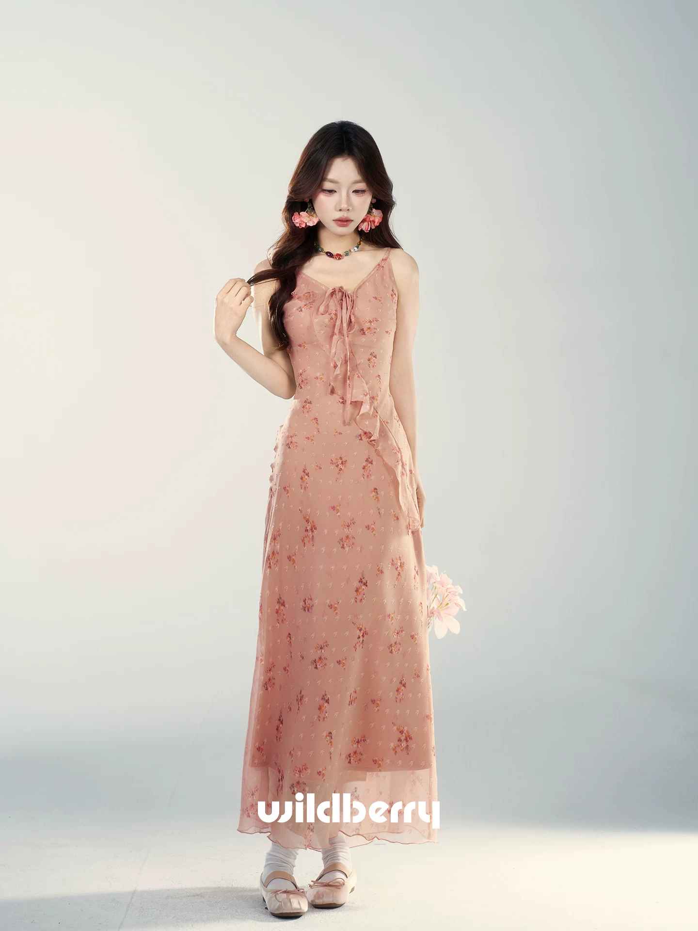 Wildberry ピンク小花柄 キャミロングワンピース