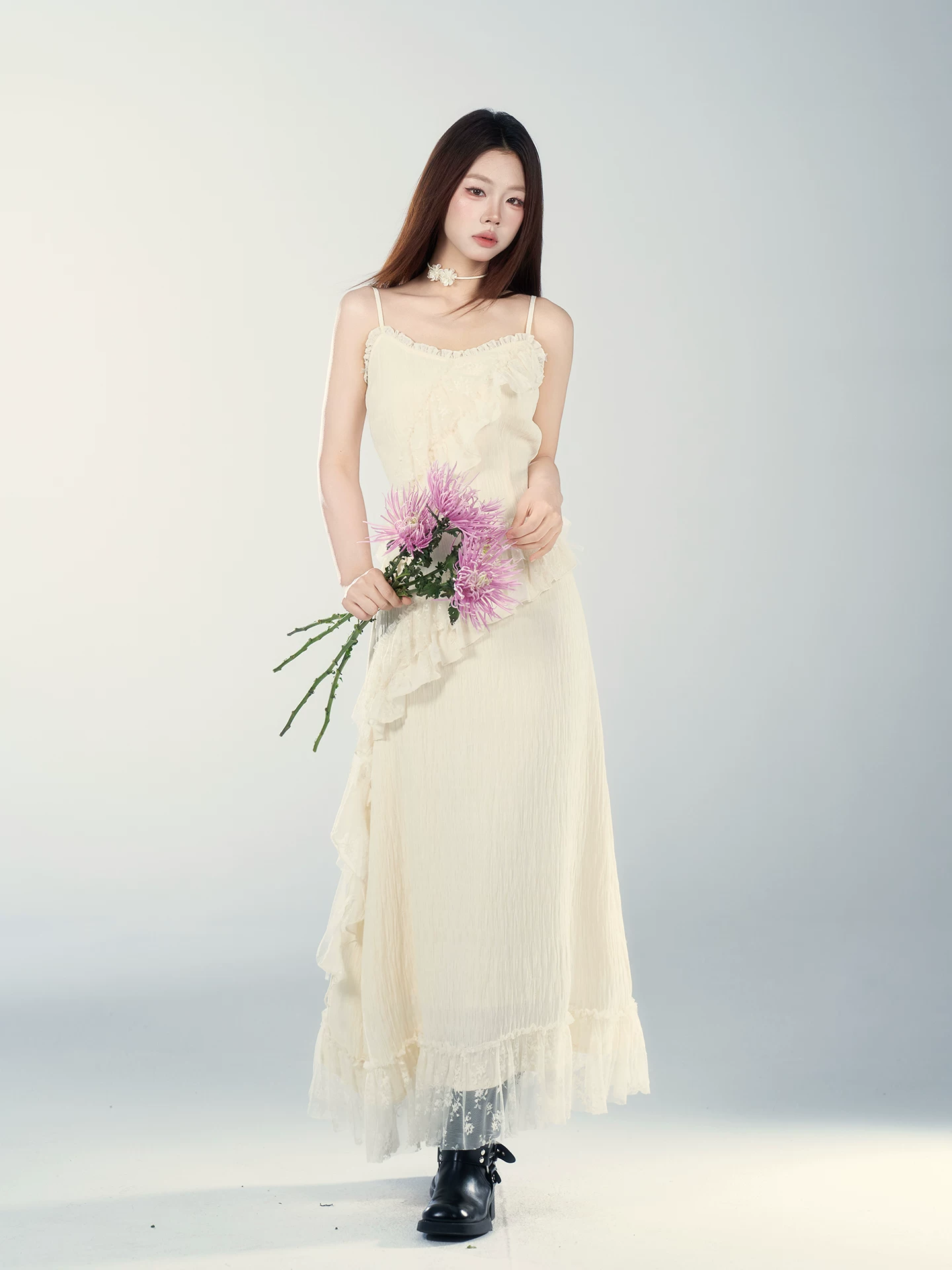 Wildberry レース切り替え キャミロングワンピース