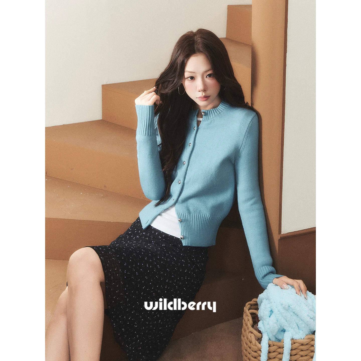 Wildberry ブルー ニットカーディガン