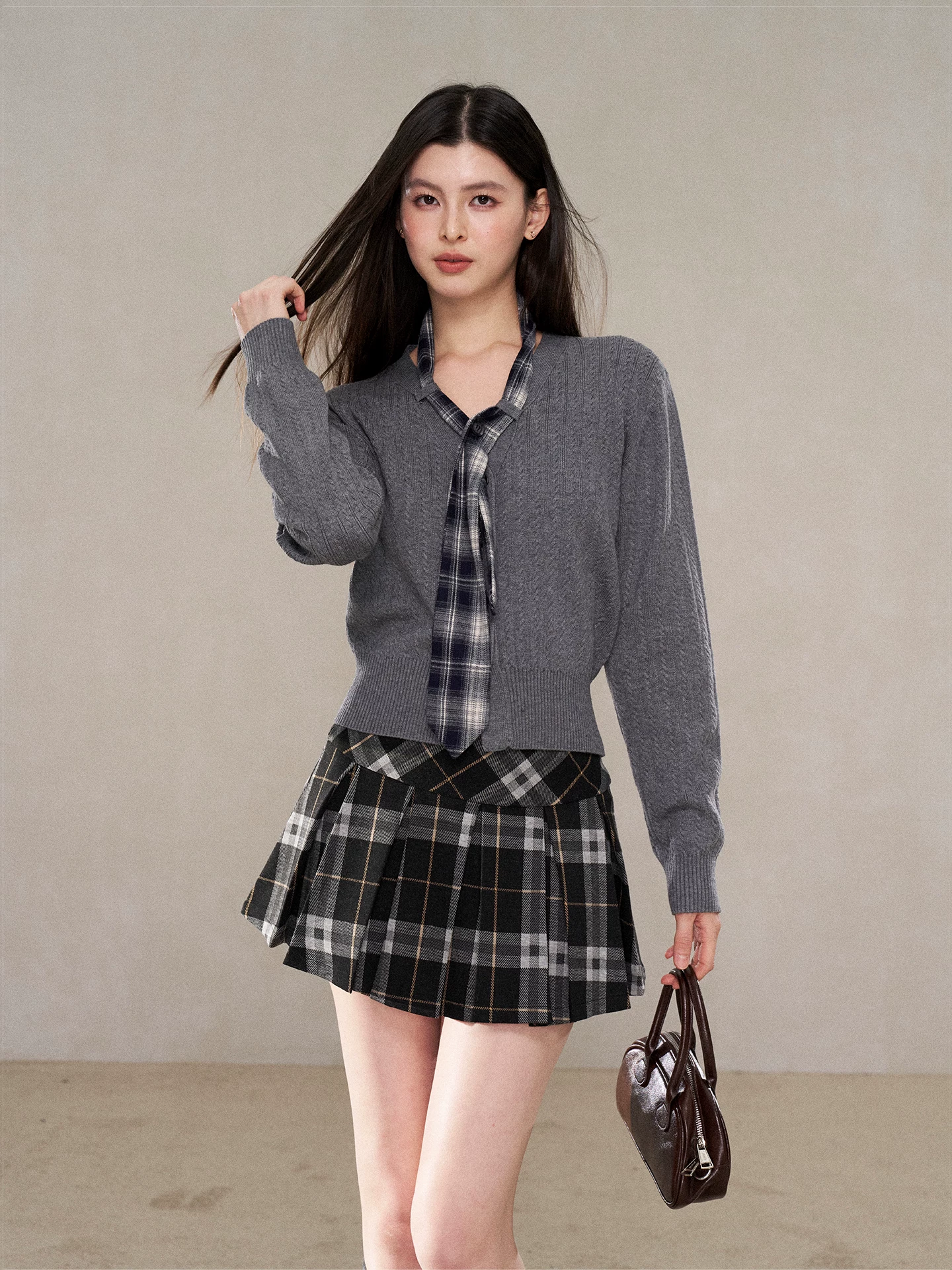 Wildberry ブラックチェック プリーツミニスカート